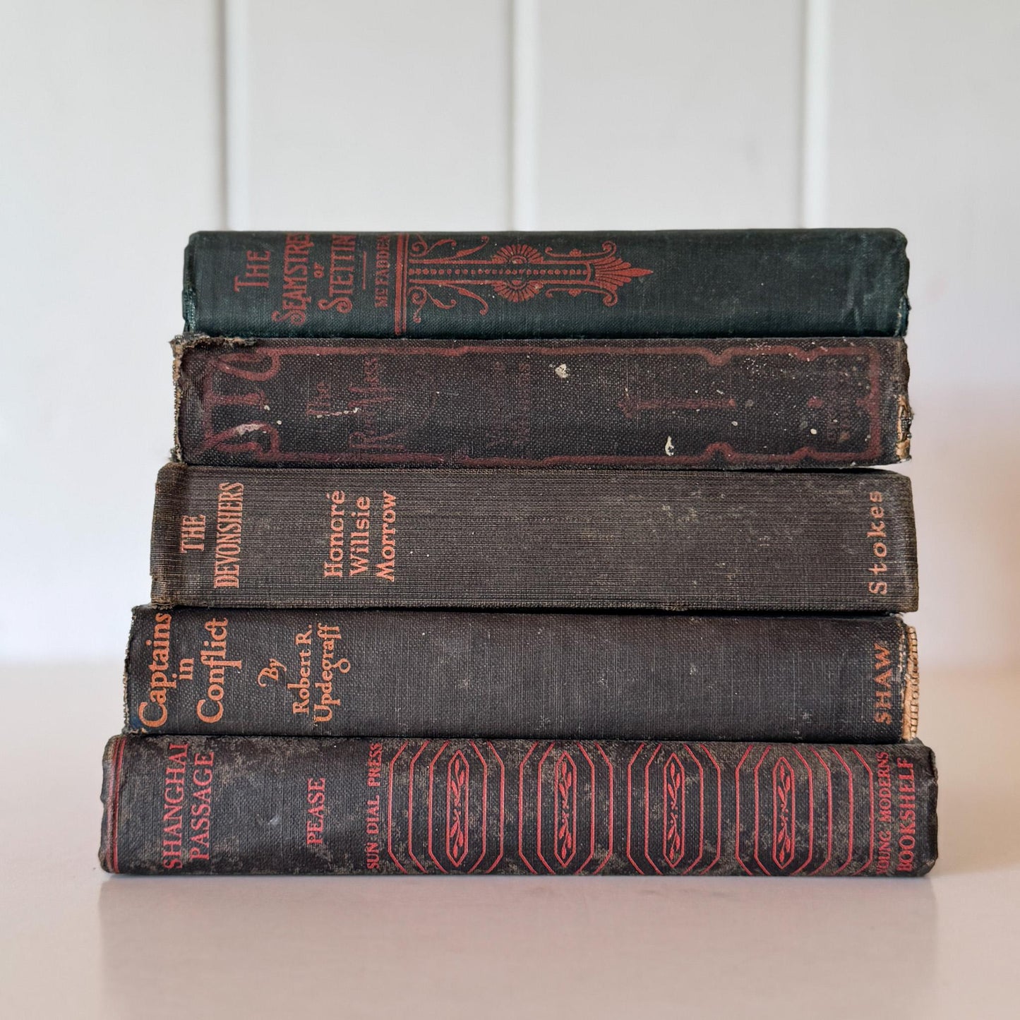 Shabby Old Black and Orange Book Bundle for Autumnal Shelf Styling and Gothic Decor