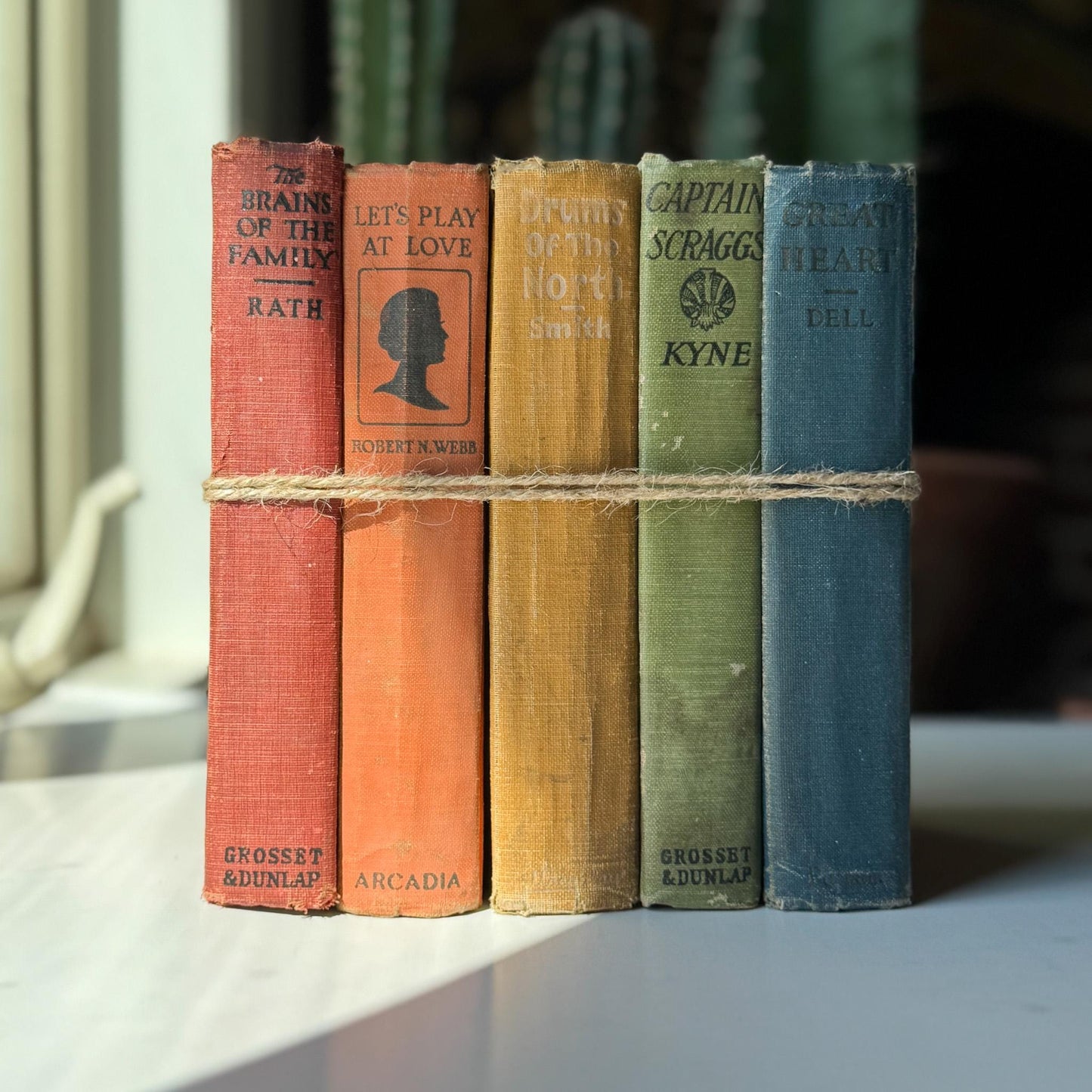Antique Rainbow Book Set for Shelf Display, Rustic Farmhouse Decor, Rainbow Bookshelf Decor