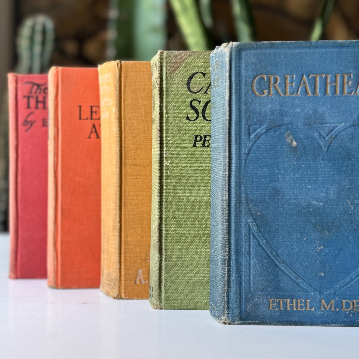 Antique Rainbow Book Set for Shelf Display, Rustic Farmhouse Decor, Rainbow Bookshelf Decor