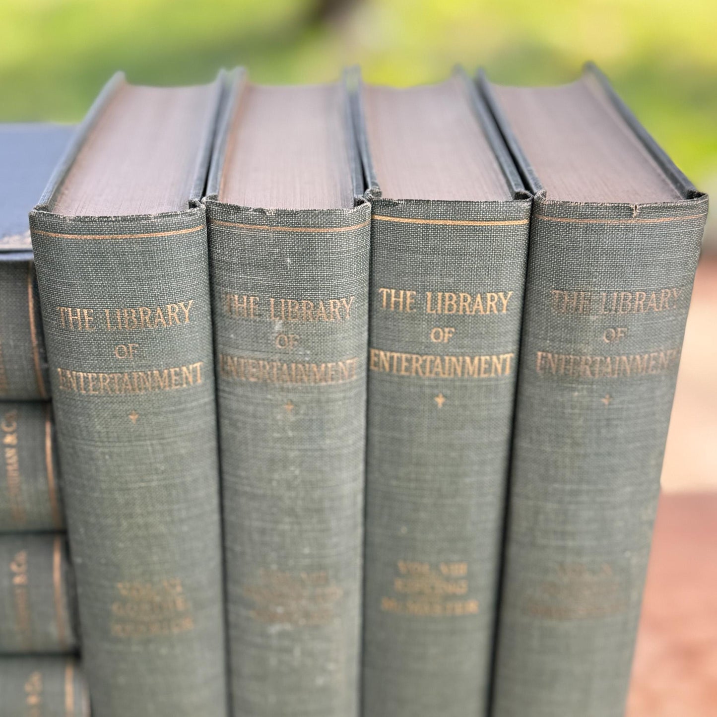 Antique Green Literary Book Set, The Library of Entertainment, 1924, Books for Decor