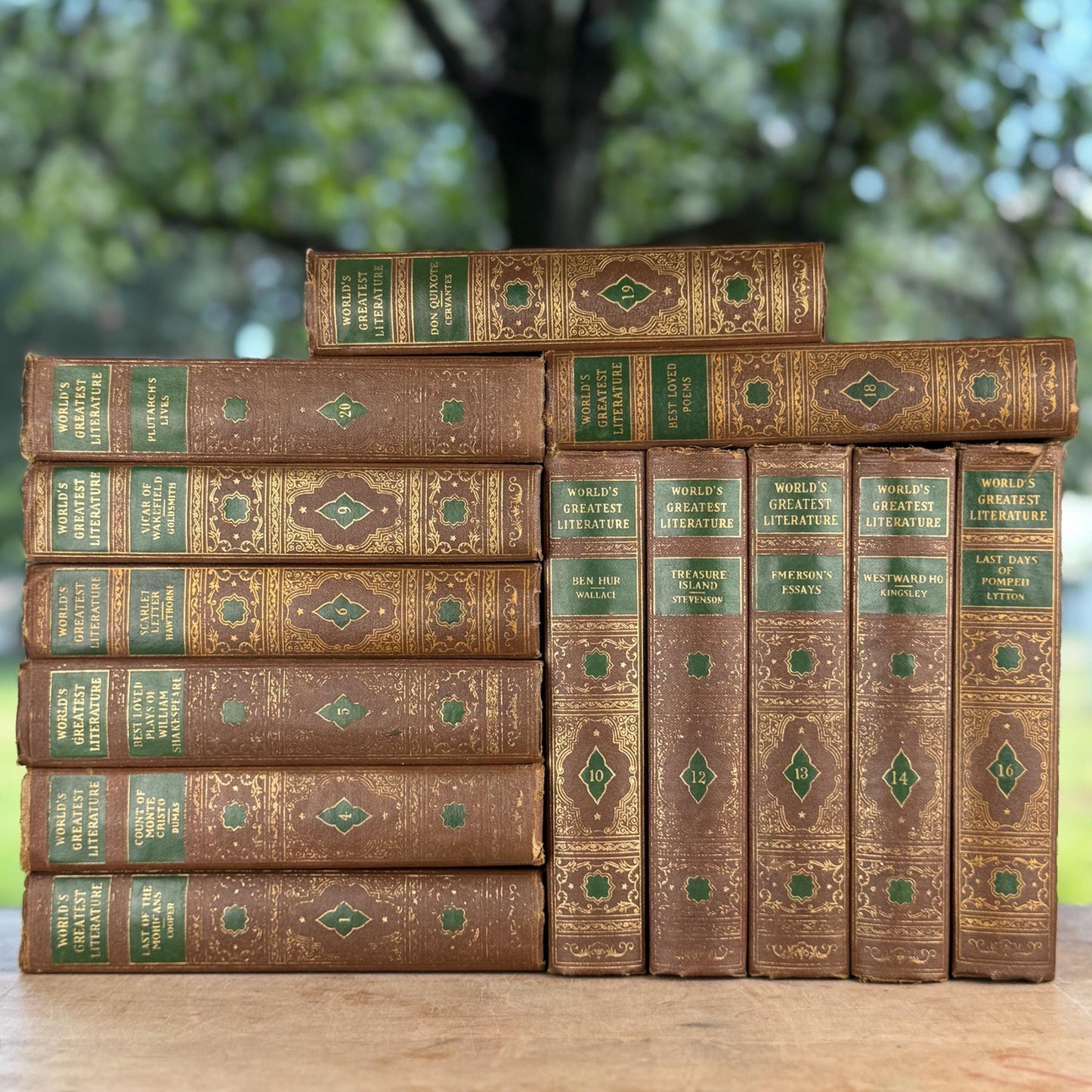 World's Greatest Literature Brown, Gold, Green Vintage Book Set for Styling
