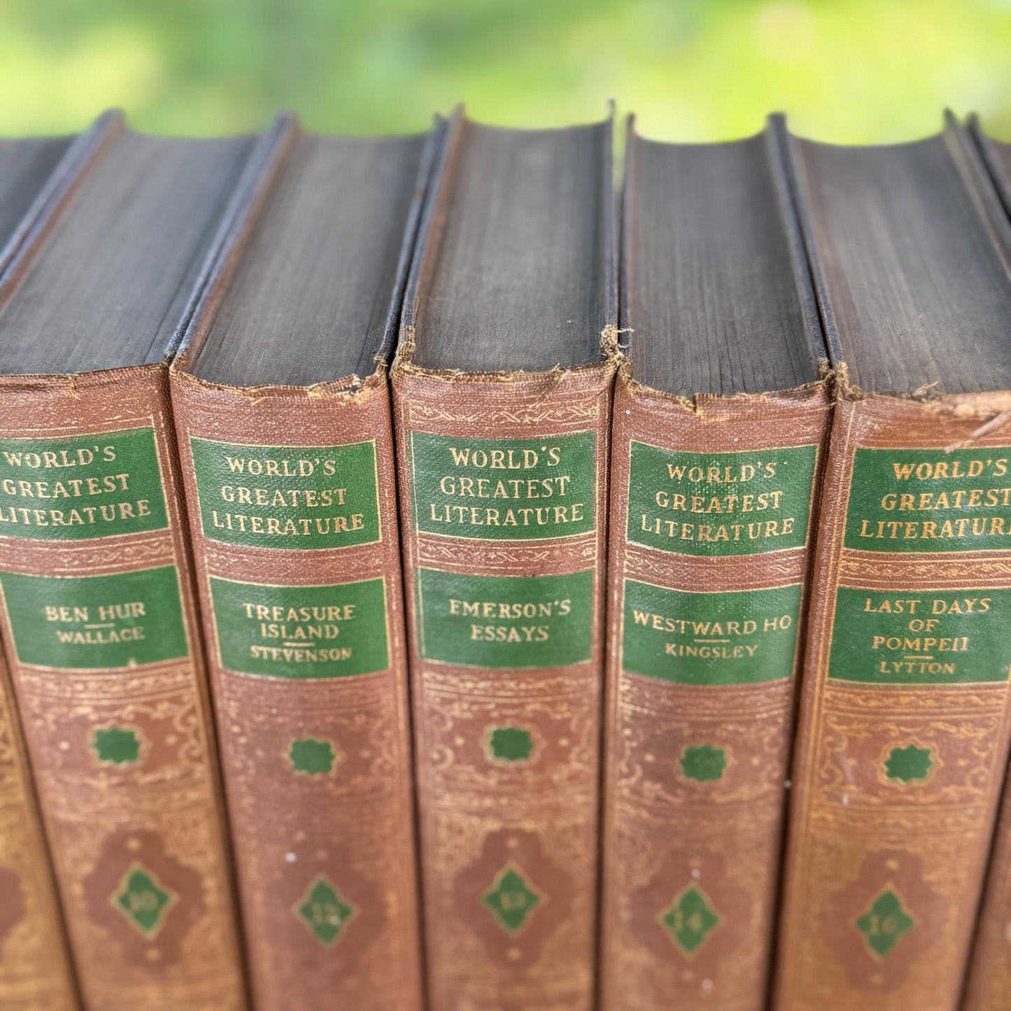 World's Greatest Literature Brown, Gold, Green Vintage Book Set for Styling