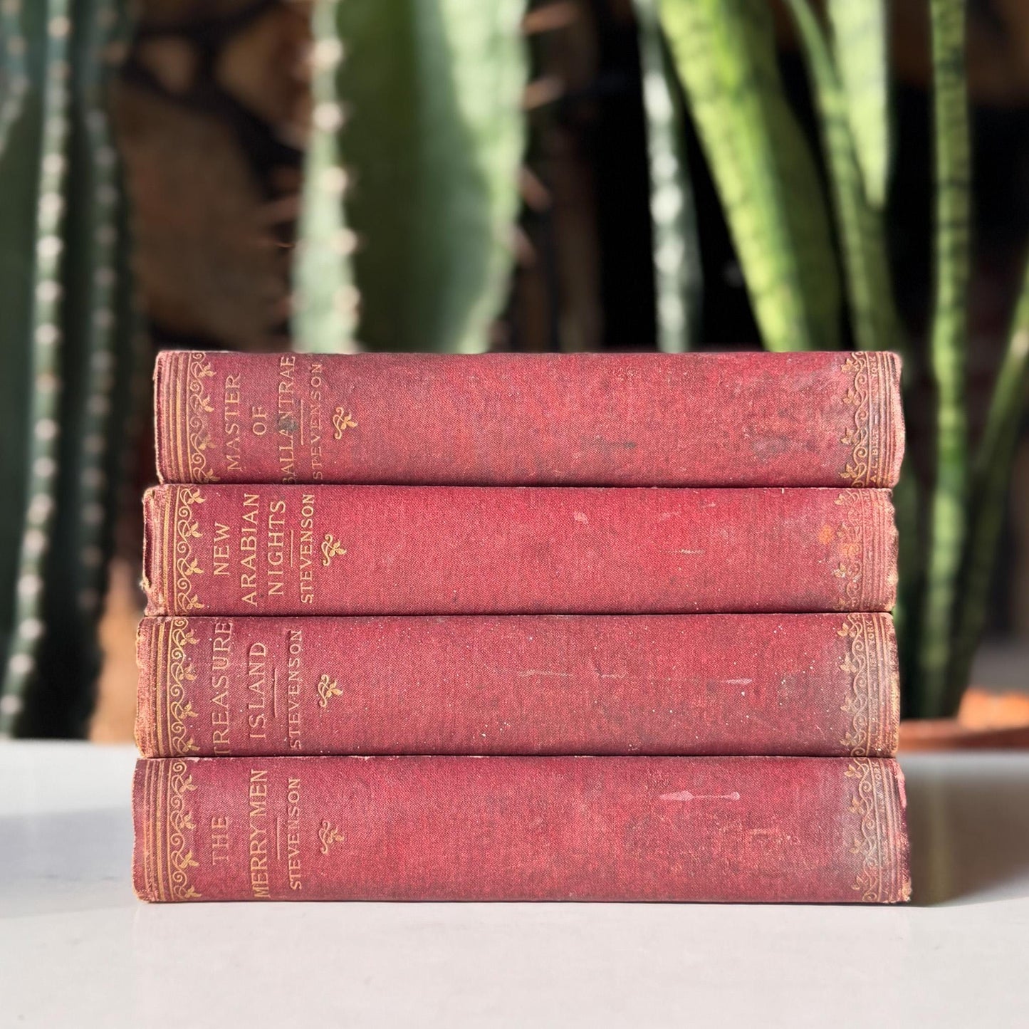 Robert Louis Stevenson Book Set of Four Antique Red Hardcovers