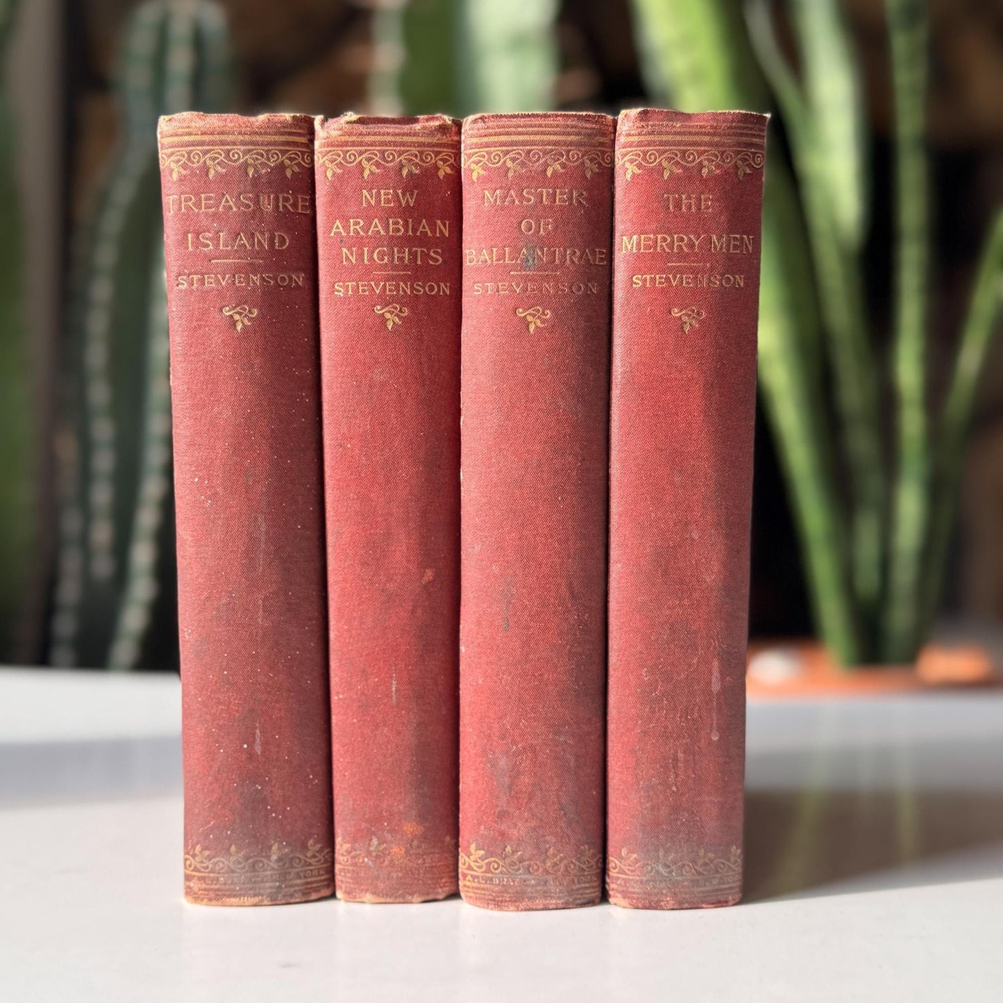 Robert Louis Stevenson Book Set of Four Antique Red Hardcovers