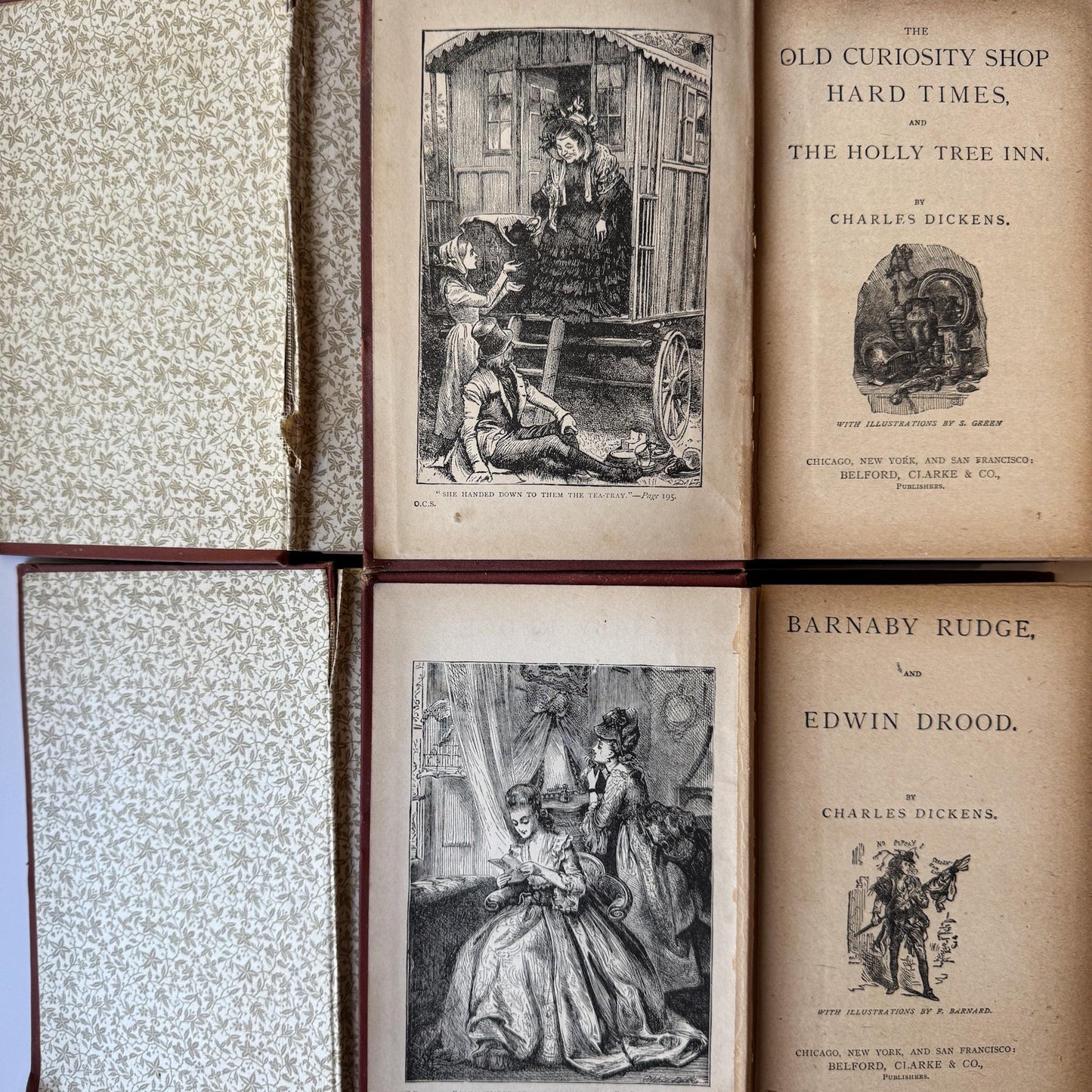 Antique Red Charles Dickens Book Set for Decor and Book Shelf Styling