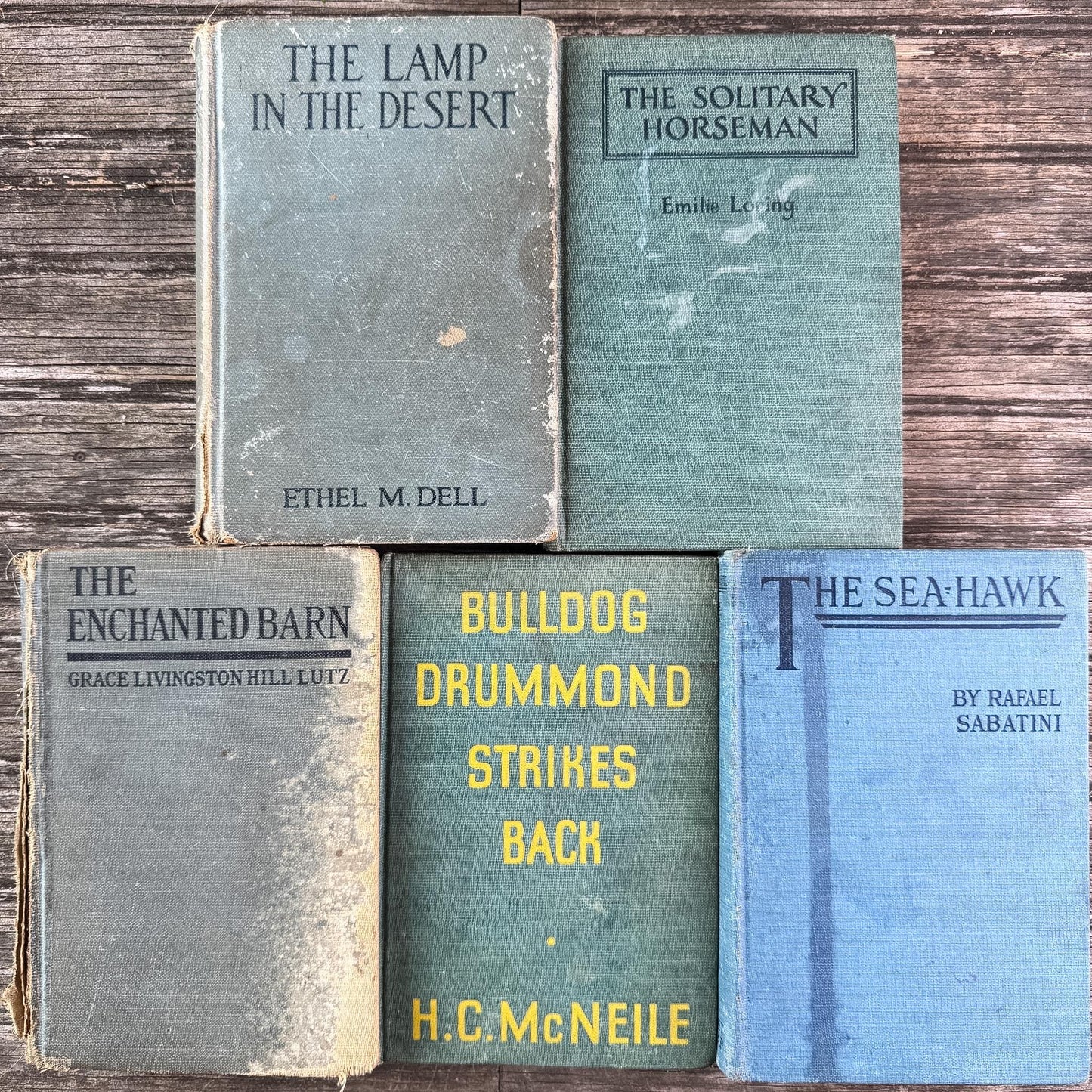 Antique Faded Blue and Green Shabby Distressed Books for Decor