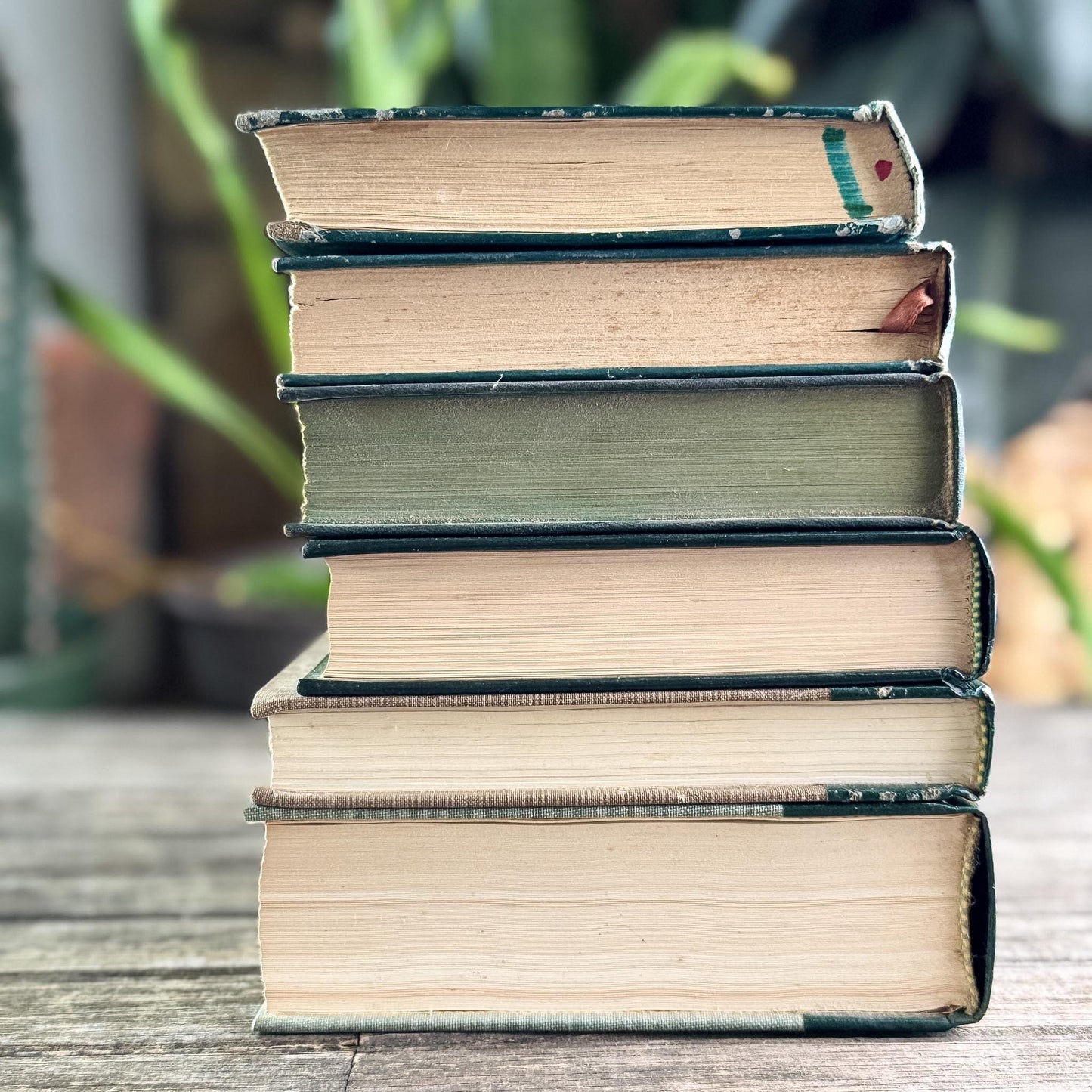 Forest Green & Gold Antique Book Set – Timeless Styling with Literary Heritage