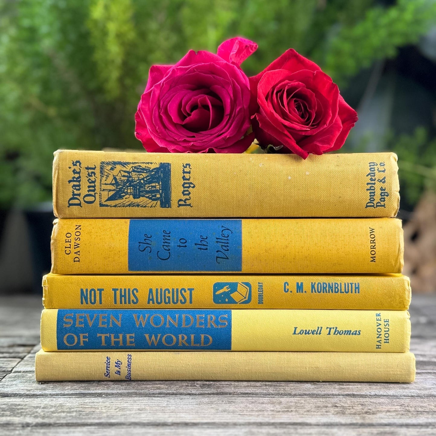 Bright Yellow and Blue Vintage Book Bundle for Shelf Styling