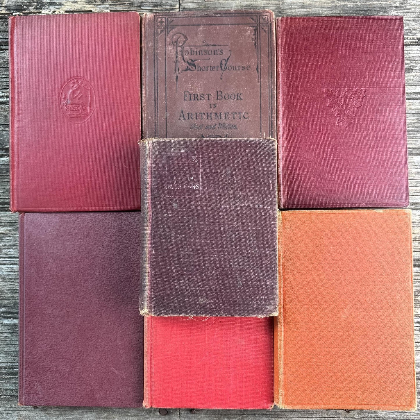 Small Red and Orange Antique Books for Shelf Styling