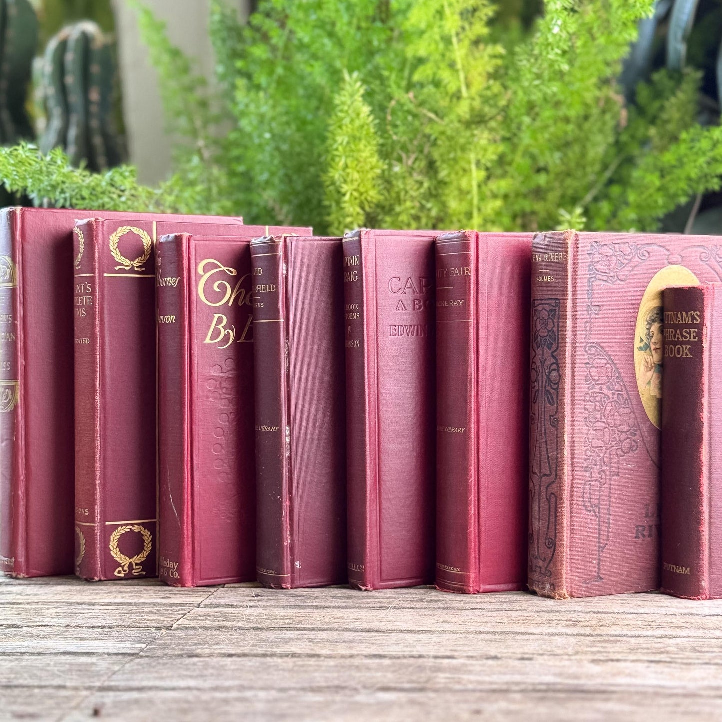 Antique Dark Red and Gold Book Set, Books By Color for Shelf Styling