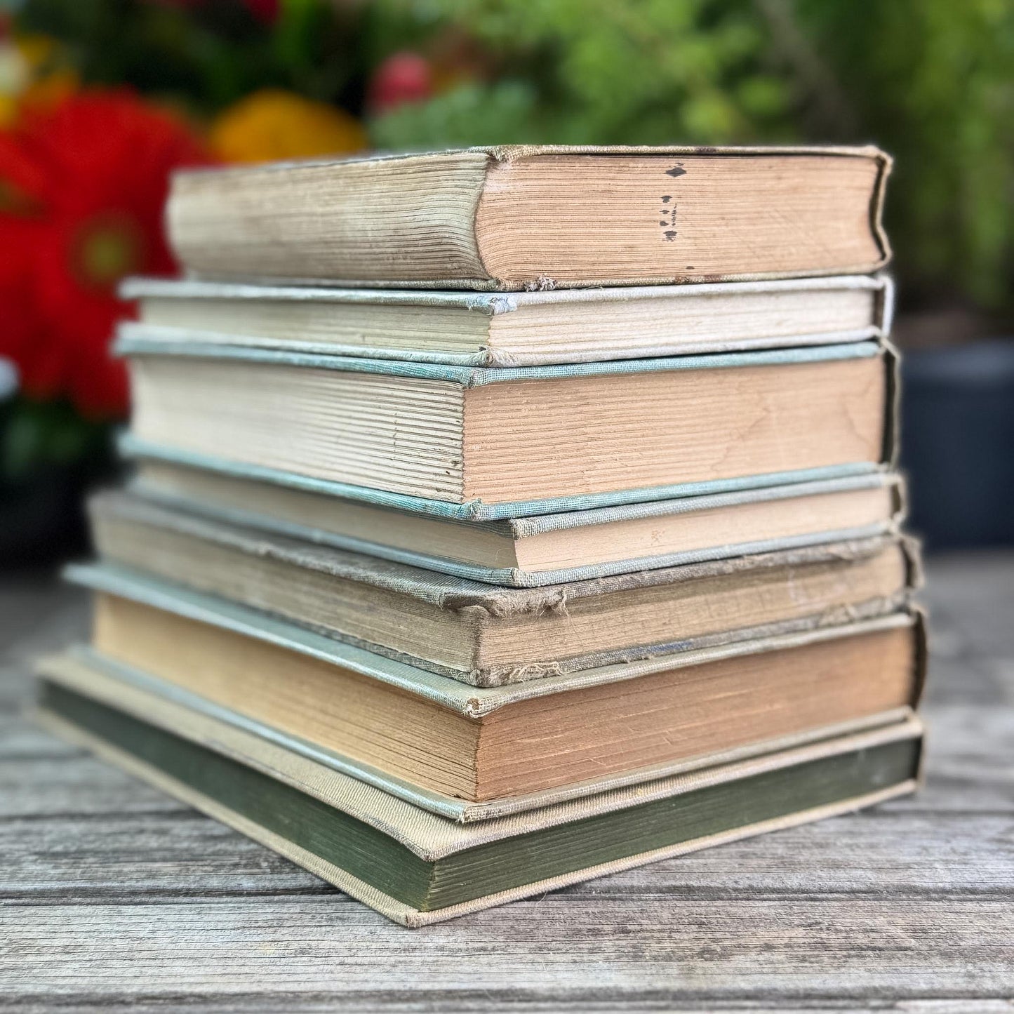 Shabby Old Neutral Beige and Black Small Books Bundled for Cozy Shelf Styling