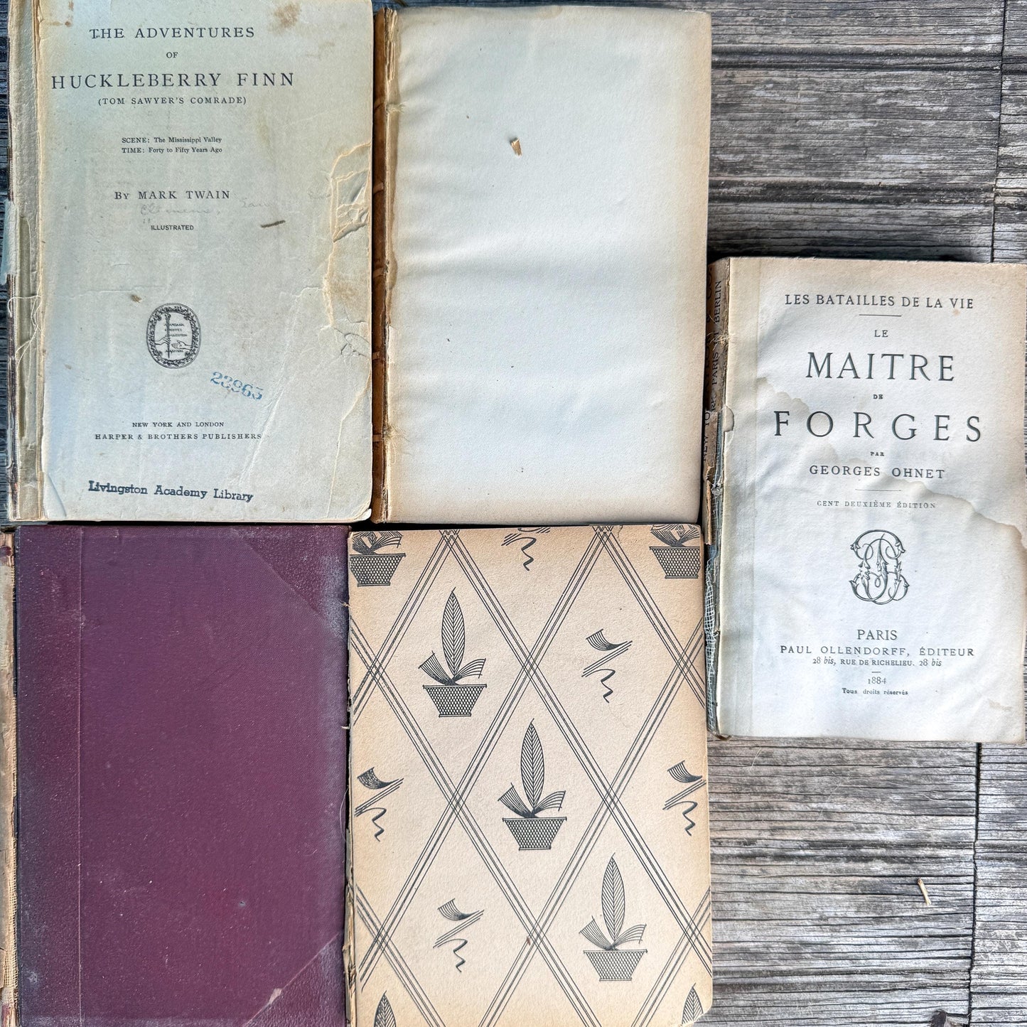 Antique Distressed Unbound Bare Bindings Book Bundle
