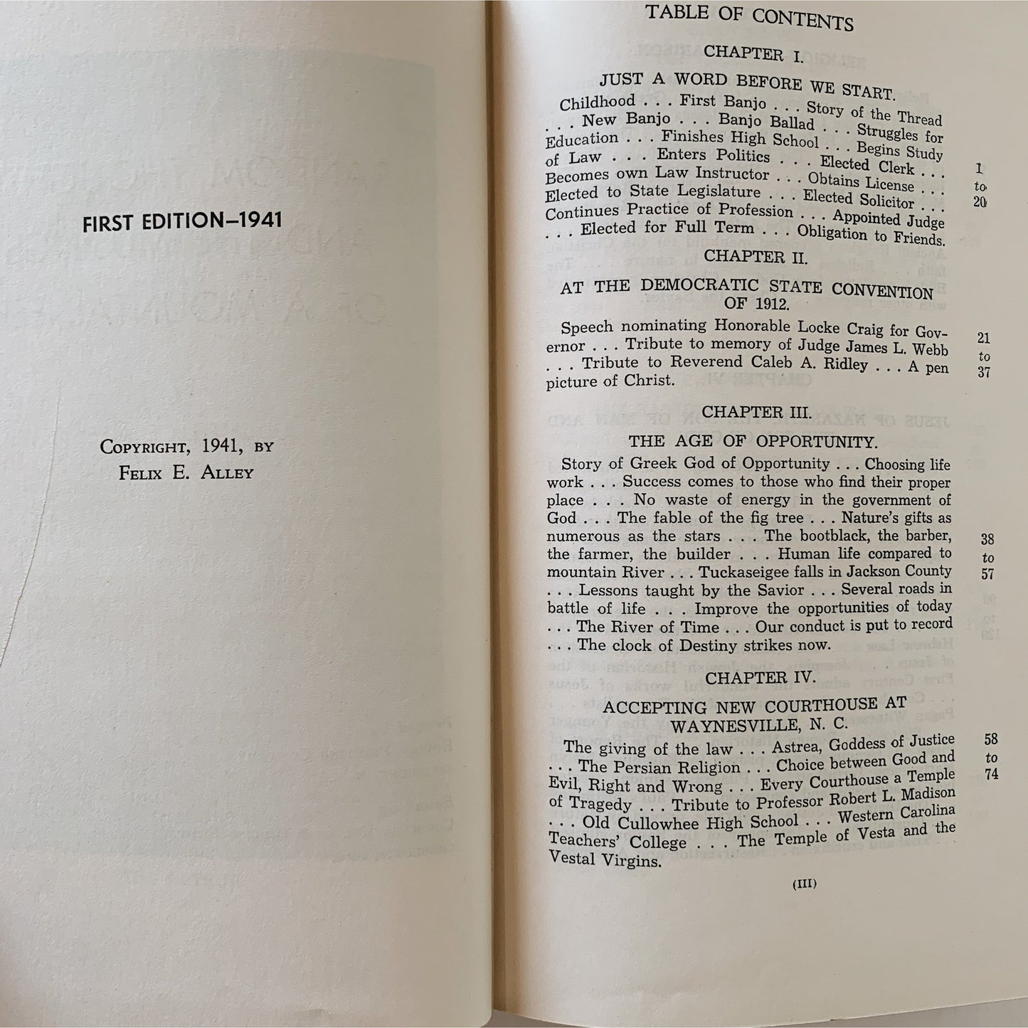 Random Thoughts and the Musings of a Mountaineer, First Edition, Signed, 1941 Hardcover Book