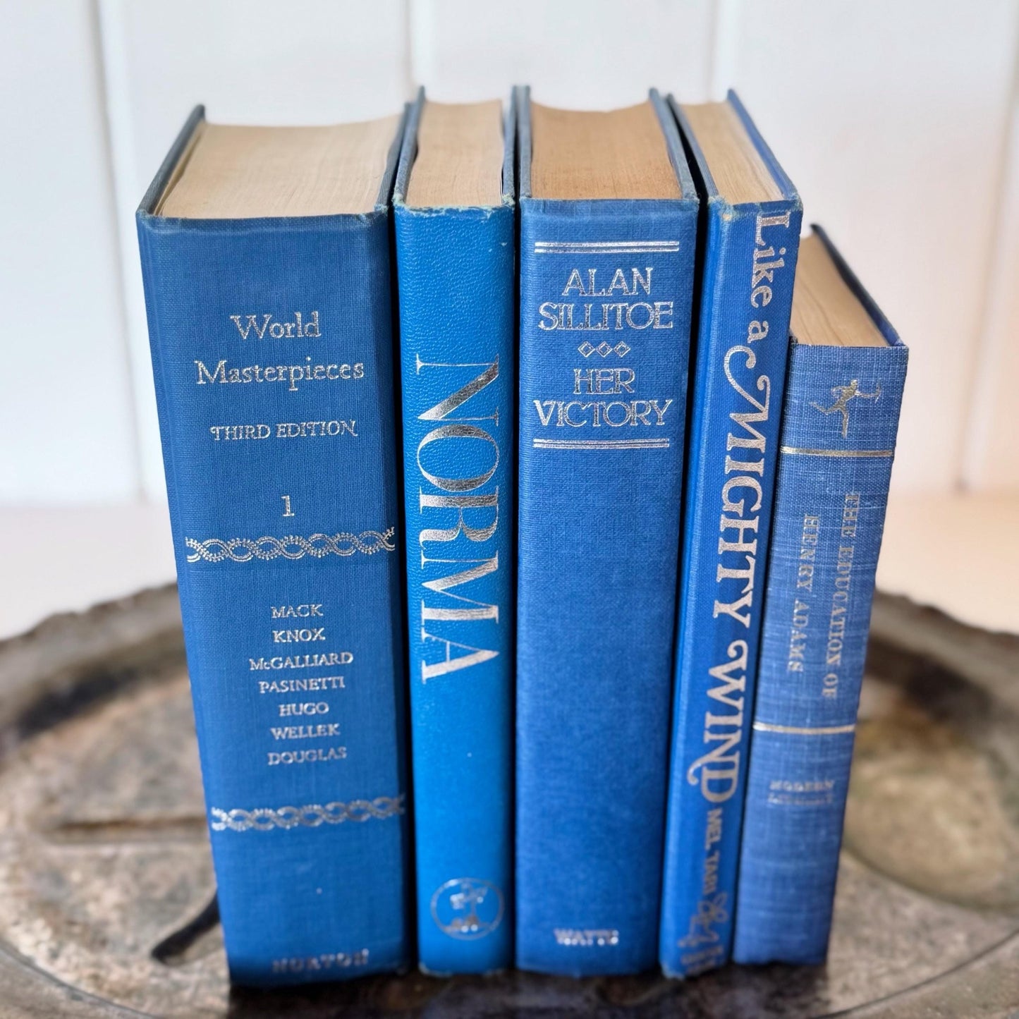 Indigo Blue and Silver Vintage Mid - Century Modern Book Set for Shelf Styling - Pretty Old Books