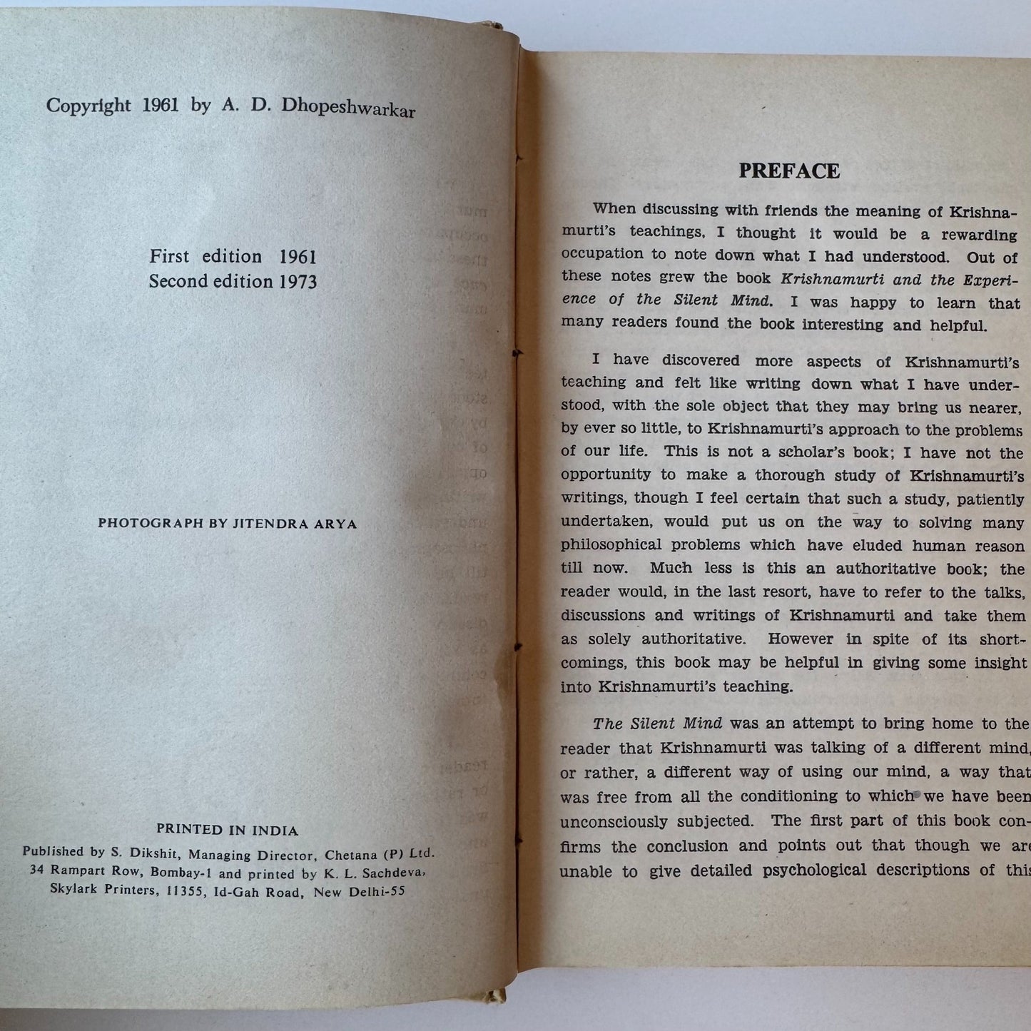 Krishnamurti and the Texture of Reality, A.D. Dhopeshwarkar, 1973 Hardcover Indian Export Edition - Pretty Old Books