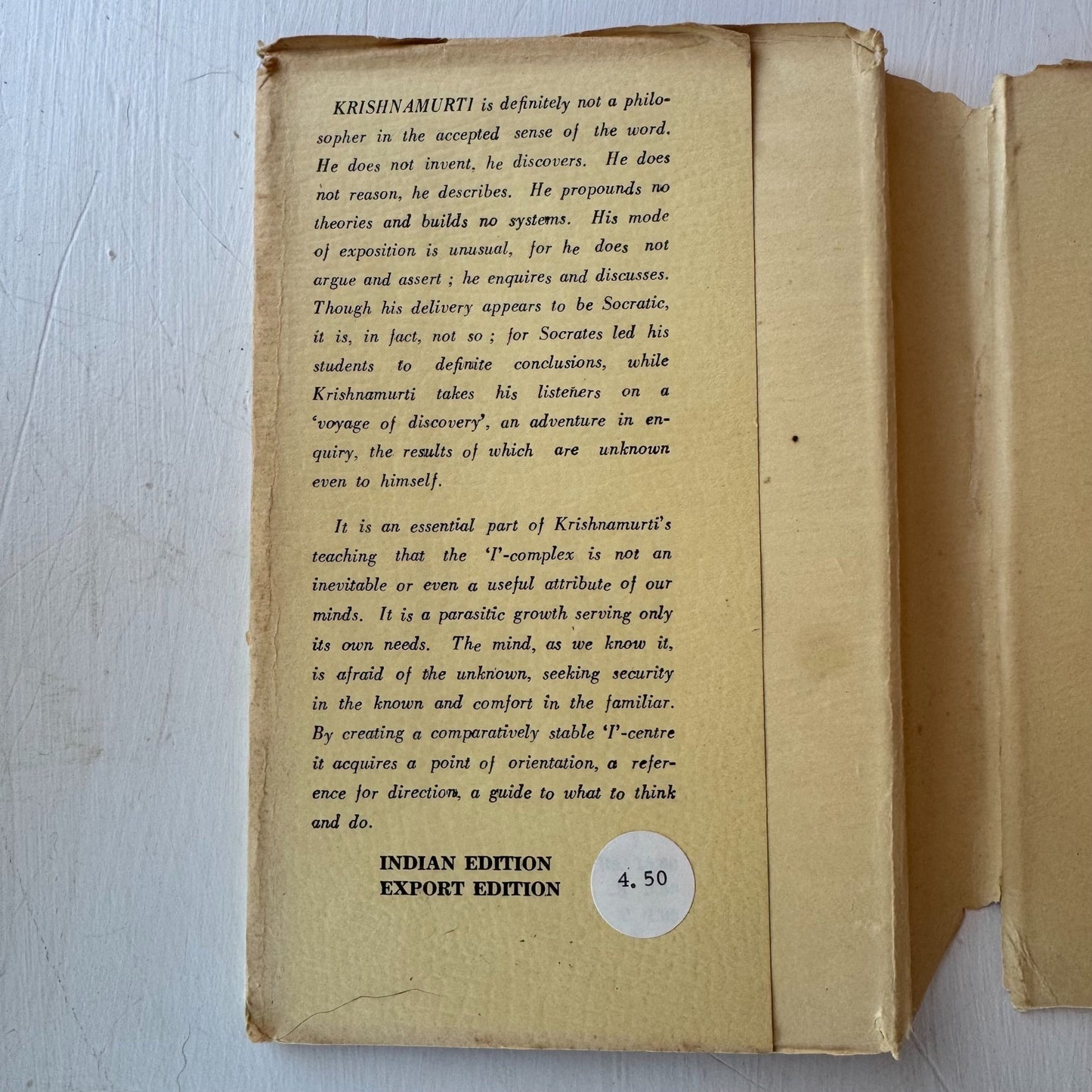 Krishnamurti and the Texture of Reality, A.D. Dhopeshwarkar, 1973 Hardcover Indian Export Edition - Pretty Old Books