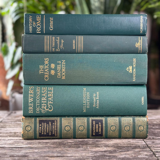 Large Green Vintage Books for Decor, Bookshelf Decor, Aesthetic Books - Pretty Old Books