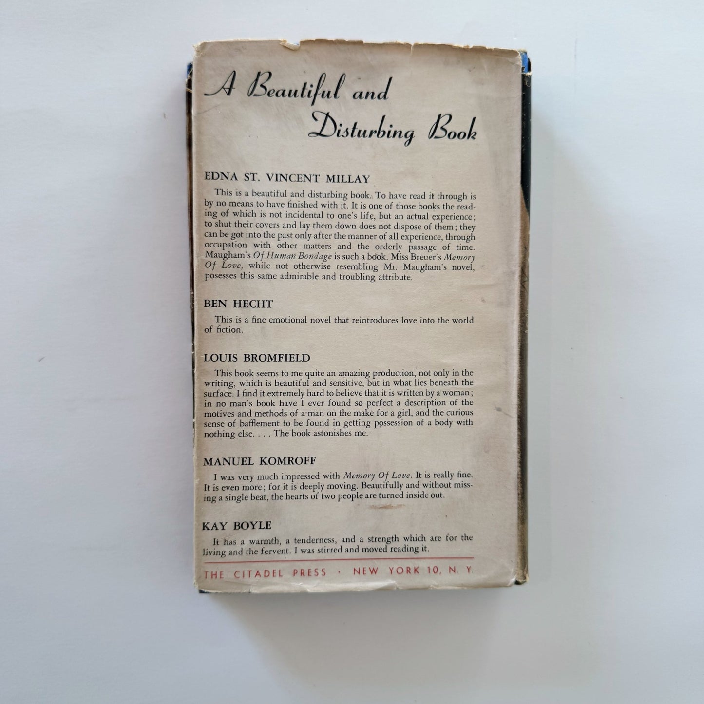 Memory of Love, Bessie Breuer, Hardcover 1946 Rare - Pretty Old Books