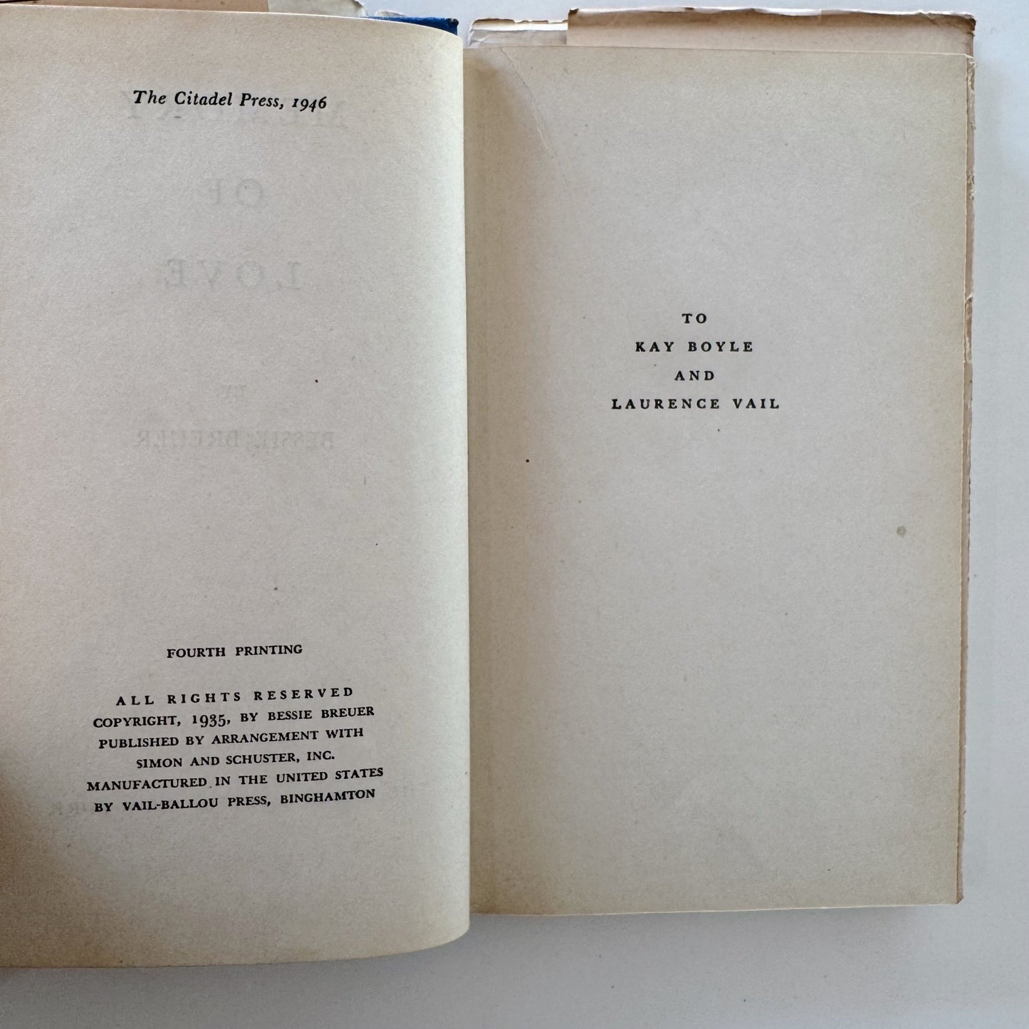 Memory of Love, Bessie Breuer, Hardcover 1946 Rare - Pretty Old Books