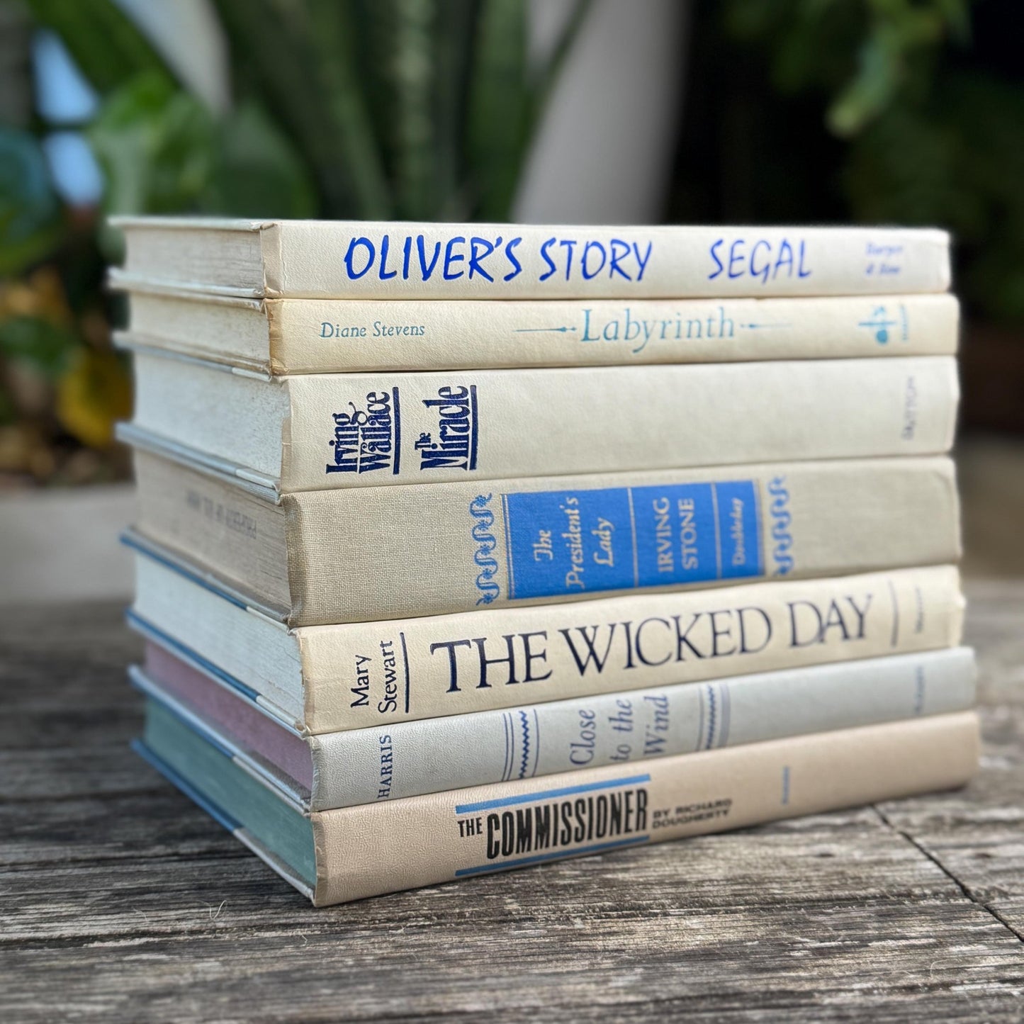 Mid Century Modern White, Cream & Blue Vintage Book Set: Shelf Styling Decor - Pretty Old Books