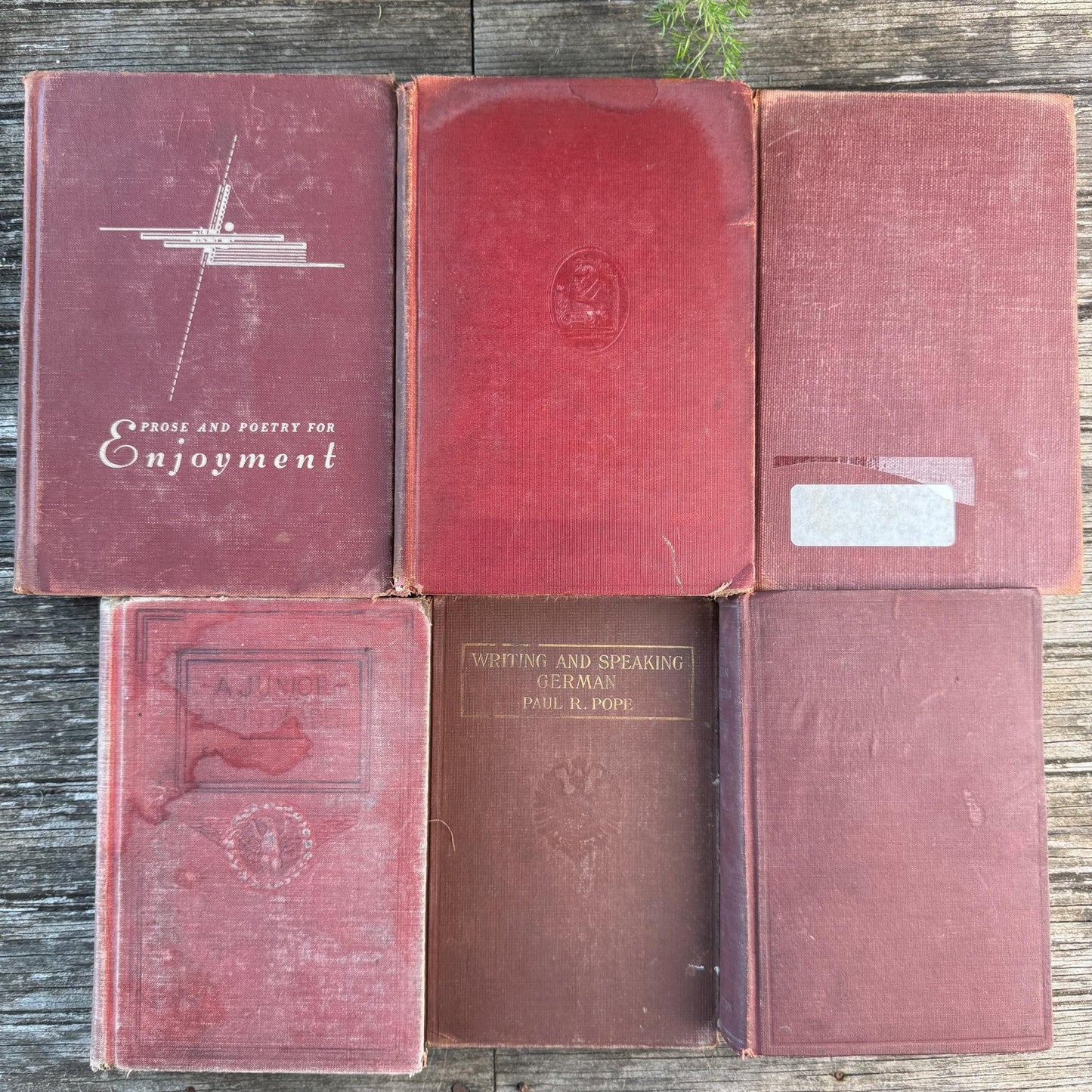 Mid Century Red and Terra Cotta School Book Bundle for Shelf Styling - Pretty Old Books