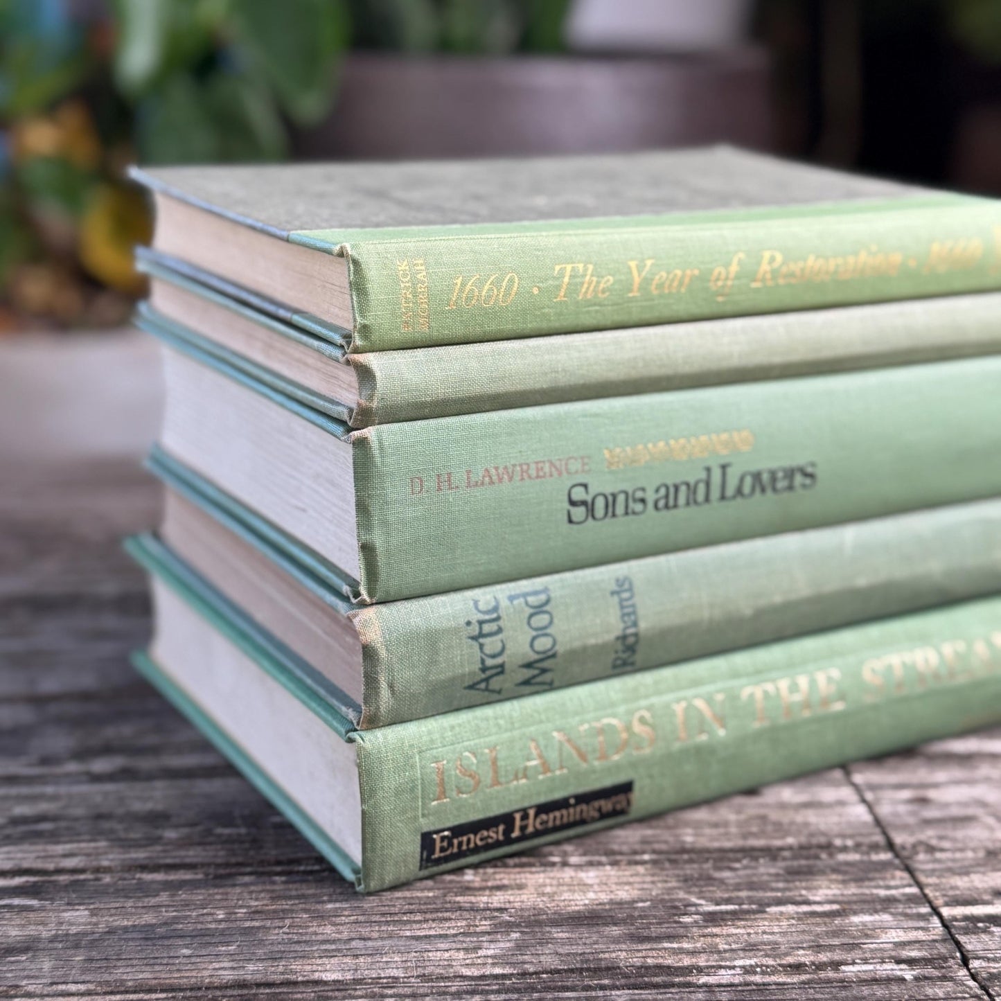 Mint and Sage Green Decorative Books for Bookshelf Decor - Pretty Old Books