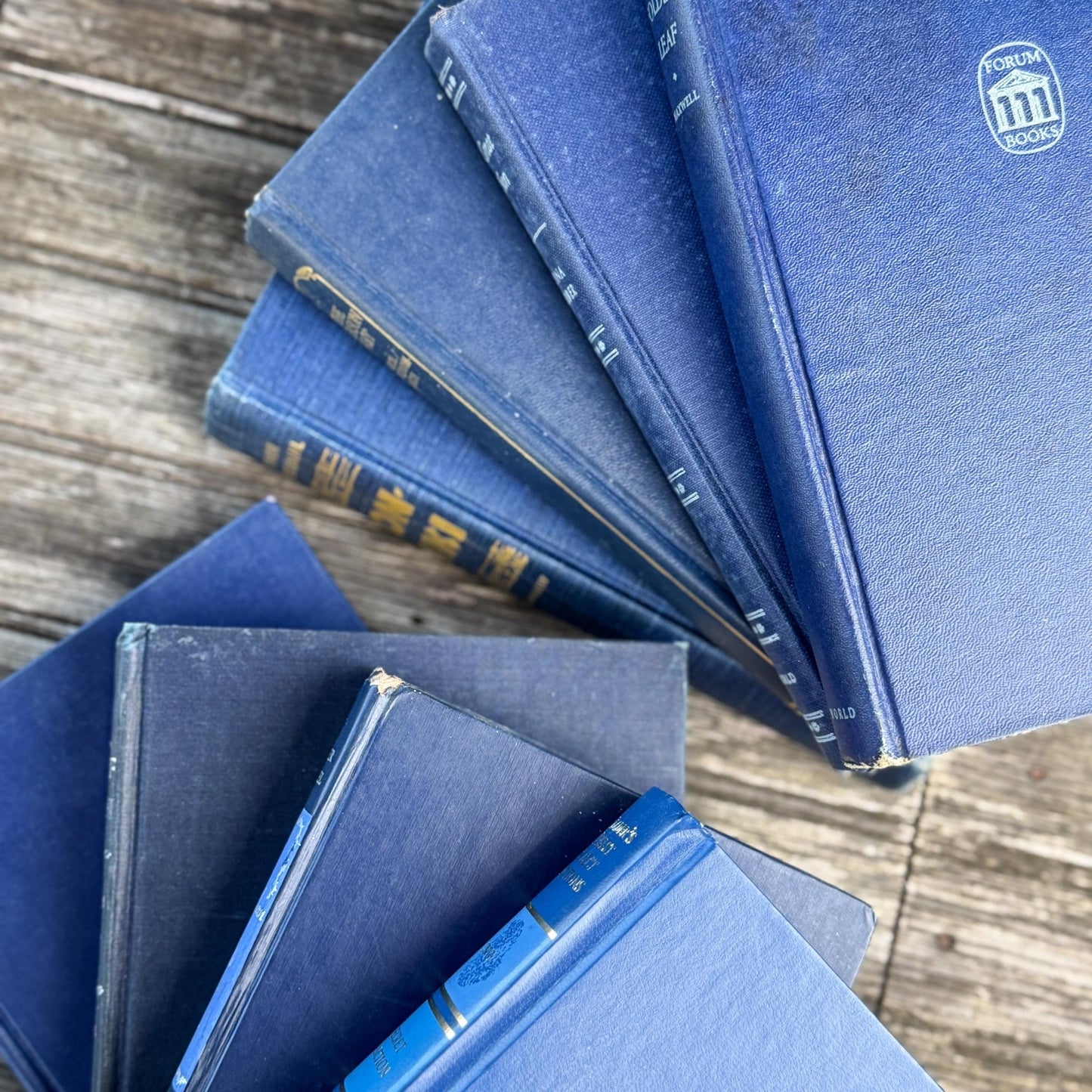 Navy Indigo Blue and Gold Vintage Book Set for Decor, Bookshelf Styling Bundle - Pretty Old Books