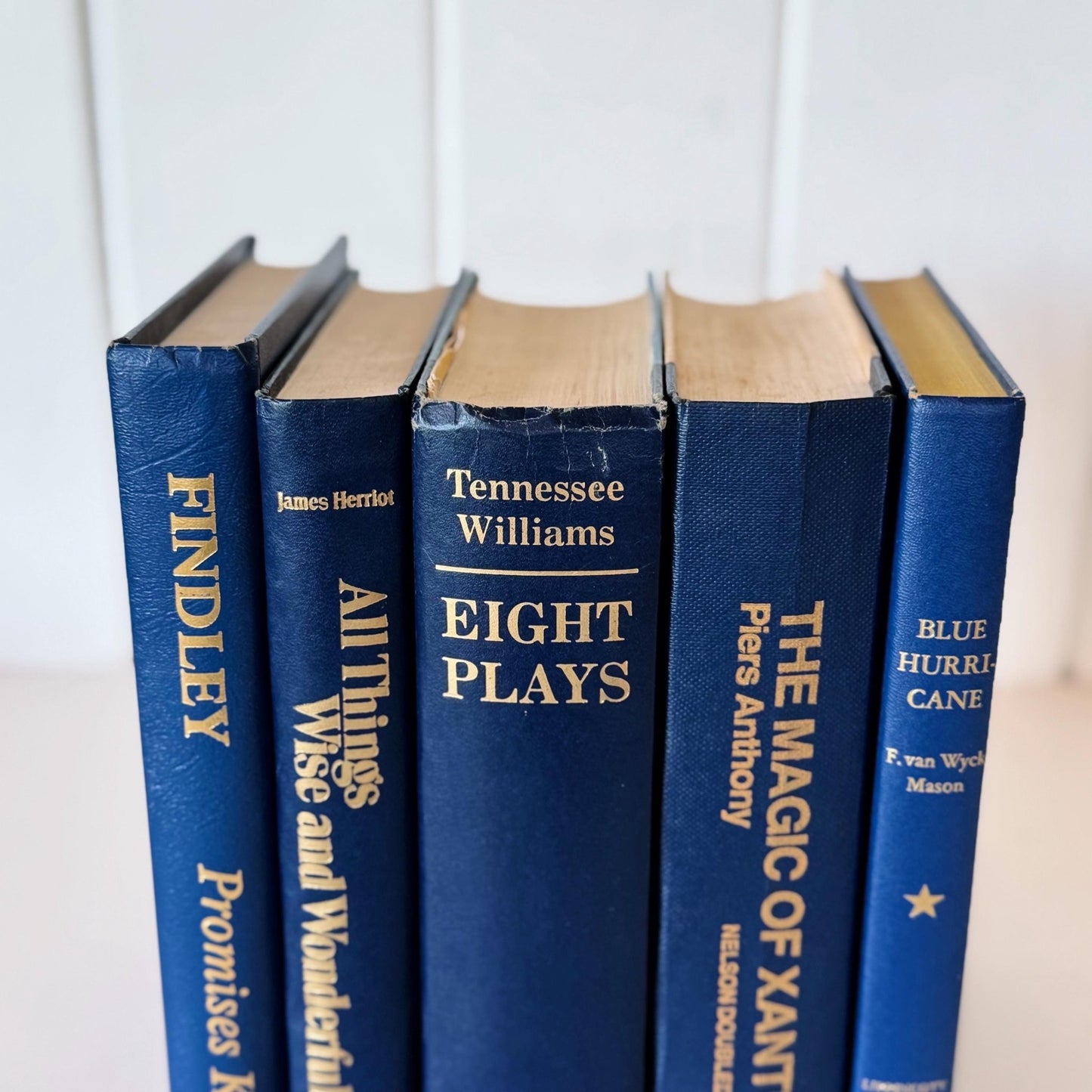 Navy Indigo Blue Vintage Book Set for Decor, Mid Century Modern Bookshelf Decor - Pretty Old Books