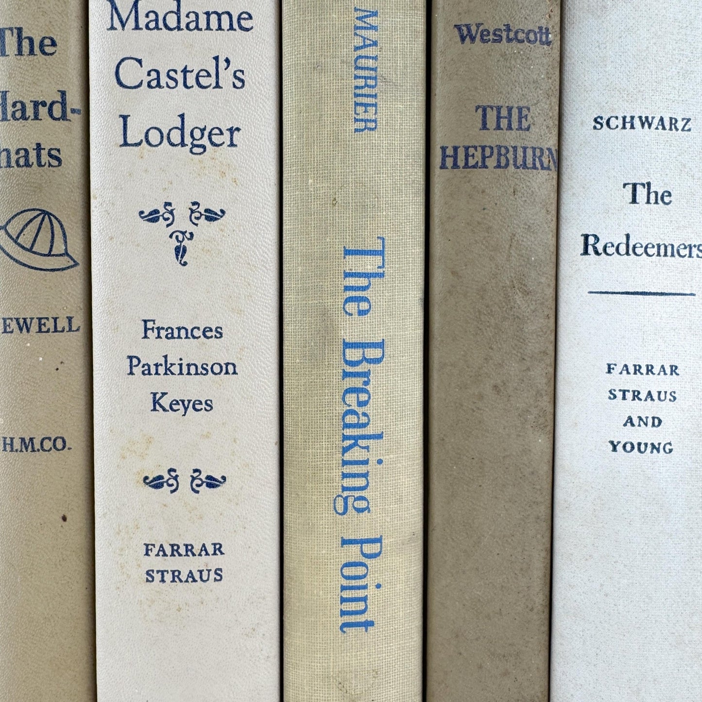 Neutral Shabby Vintage Books Bundle, Faded Blue and Beige Distressed Books for Shelf Styling - Pretty Old Books