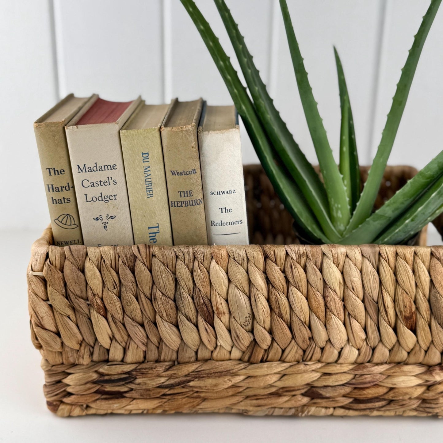 Neutral Shabby Vintage Books Bundle, Faded Blue and Beige Distressed Books for Shelf Styling - Pretty Old Books