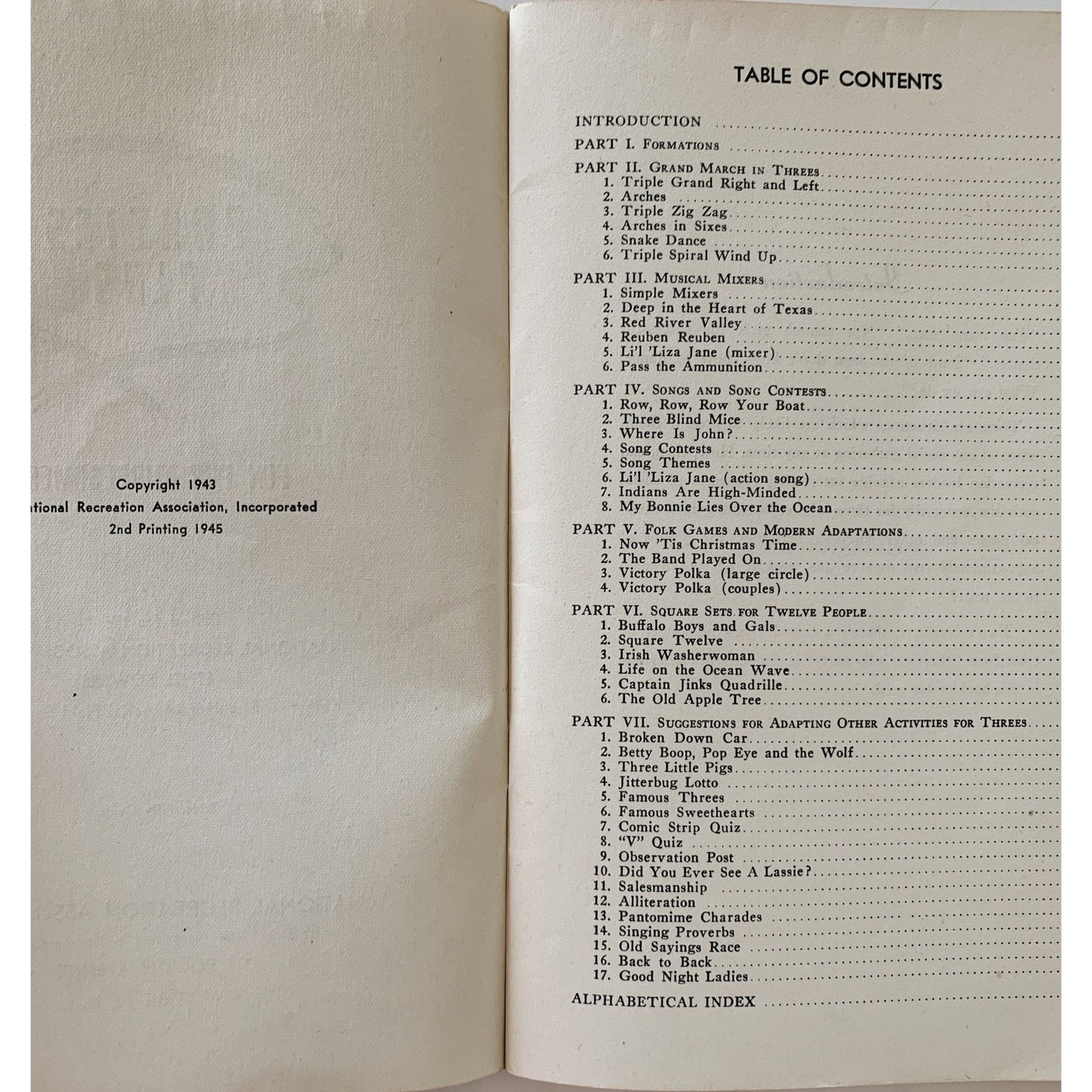 Parties Plus: Fun For Threesomes, 1945 National Recreation Association - Pretty Old Books
