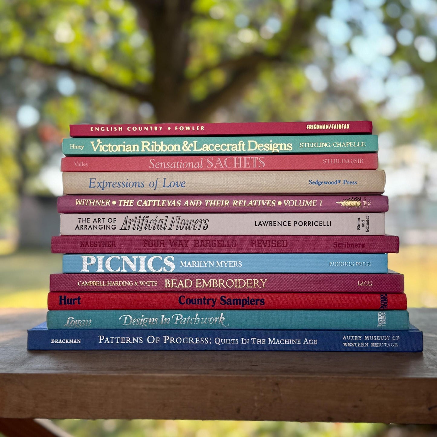 Pastel Pink, Mauve, Green, Blue Vintage Oversized Crafting Book Set - Pretty Old Books