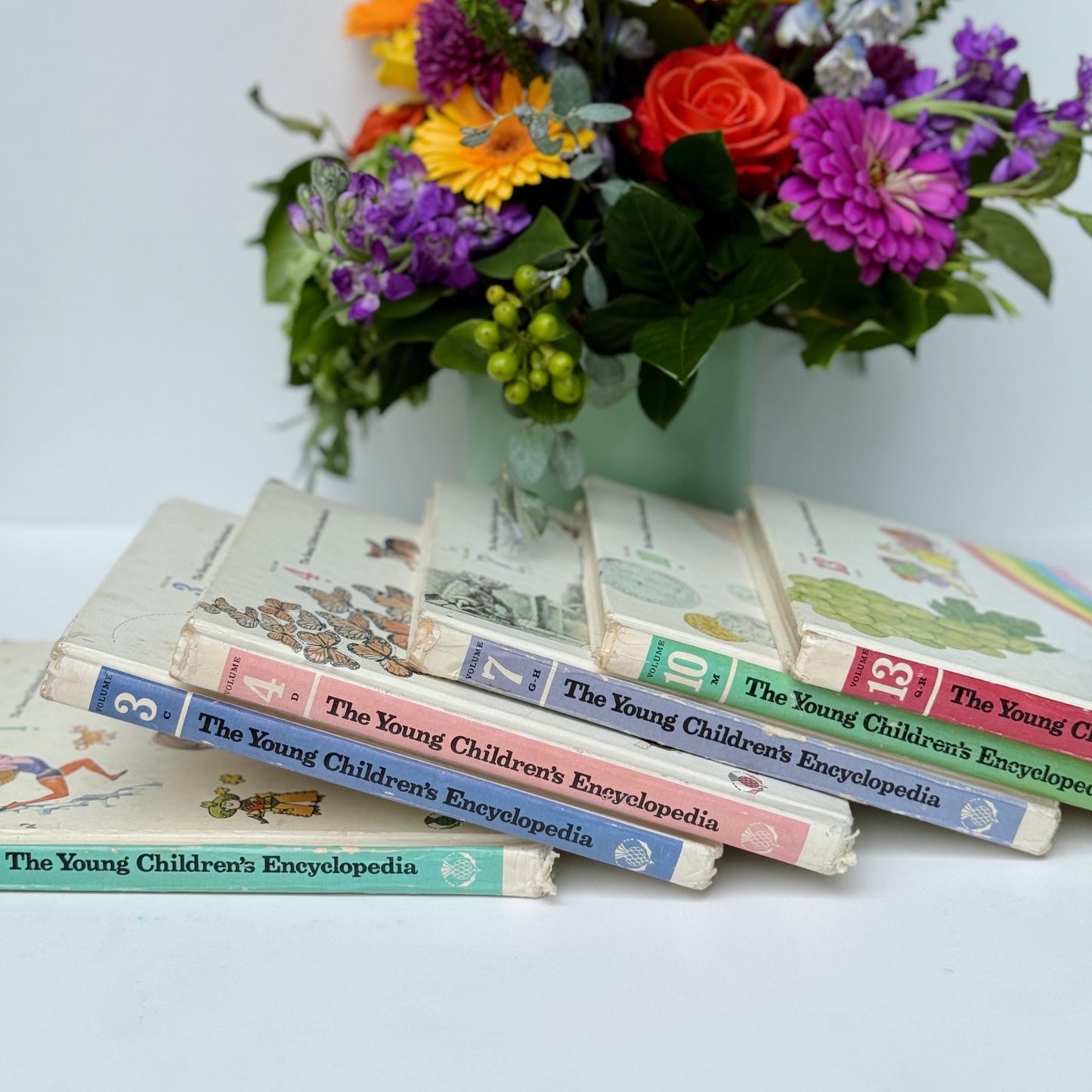 Rainbow Vintage Children's Book Set, The Young Children's Encyclopedia, Partial Set, 1977 - Pretty Old Books