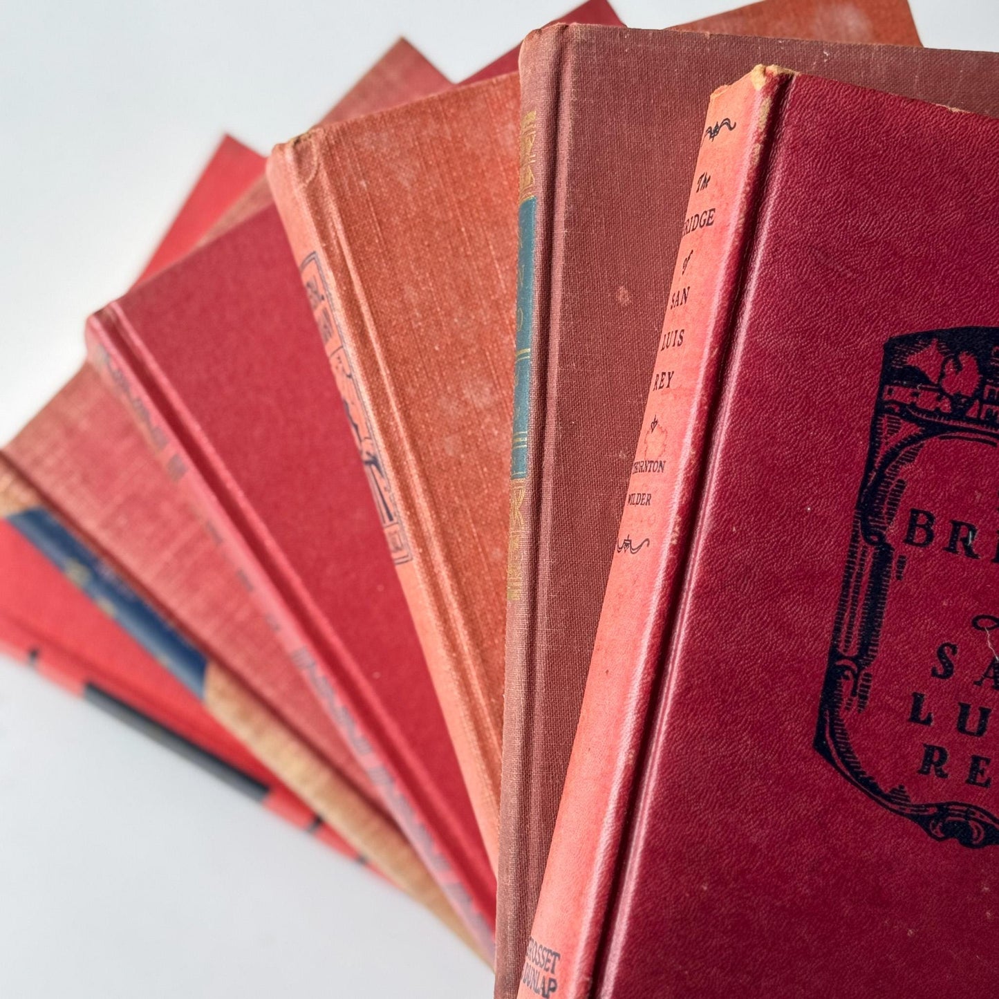 Red and Blue Vintage Book Set for Unique Shelf Styling - Pretty Old Books