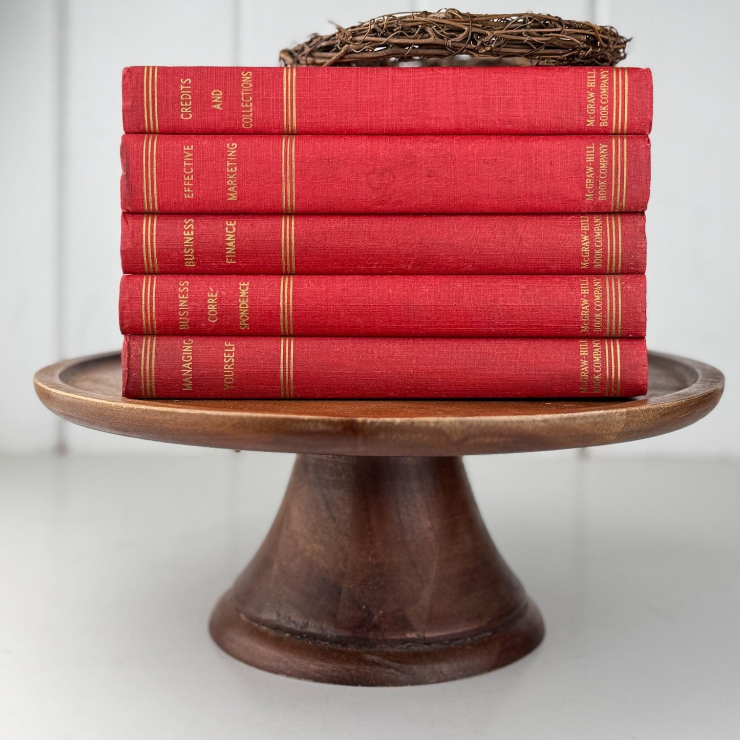 Red and Gold Book Bundle for Decor, 1930s Modern Business Mastery Book Set - Pretty Old Books