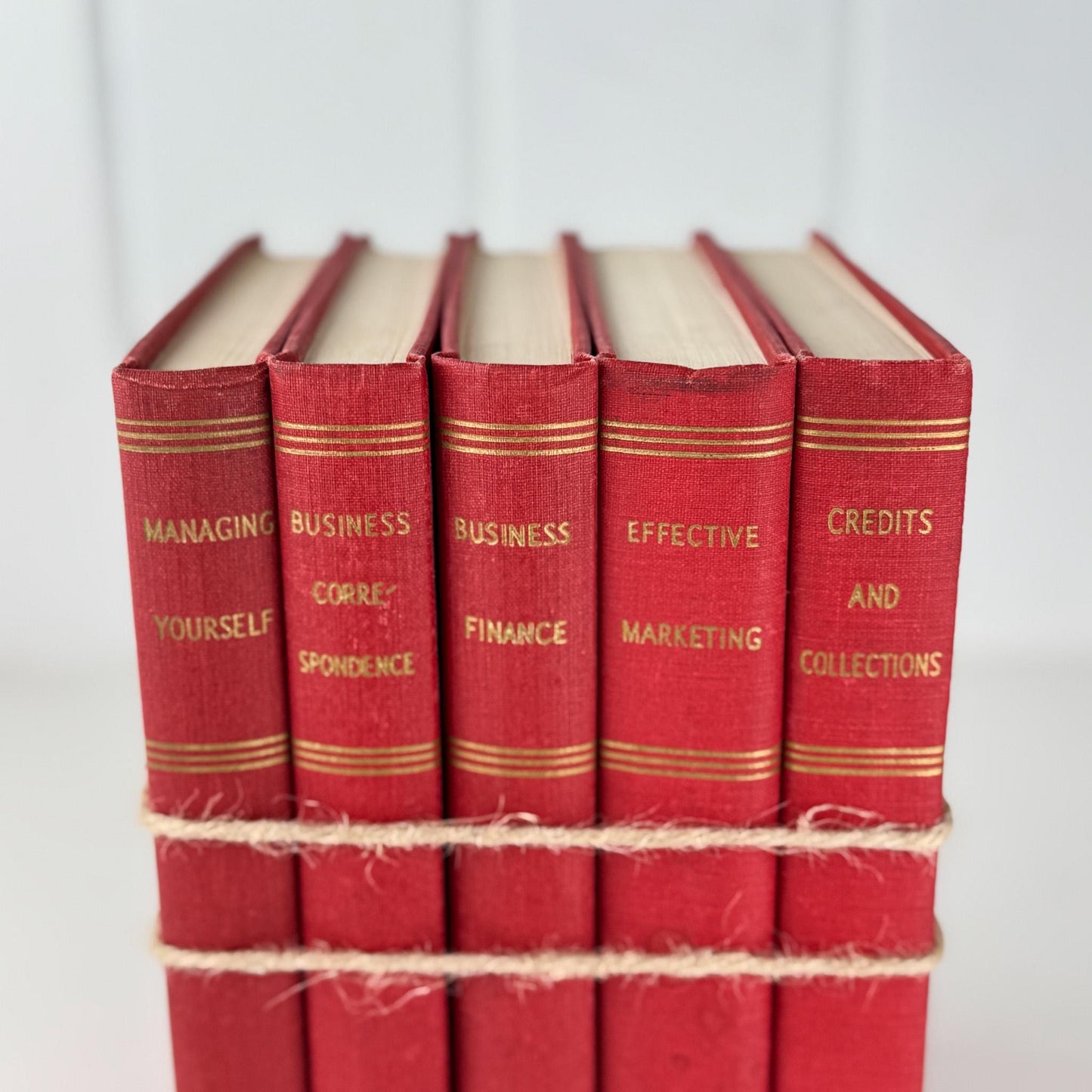 Red and Gold Book Bundle for Decor, 1930s Modern Business Mastery Book Set - Pretty Old Books