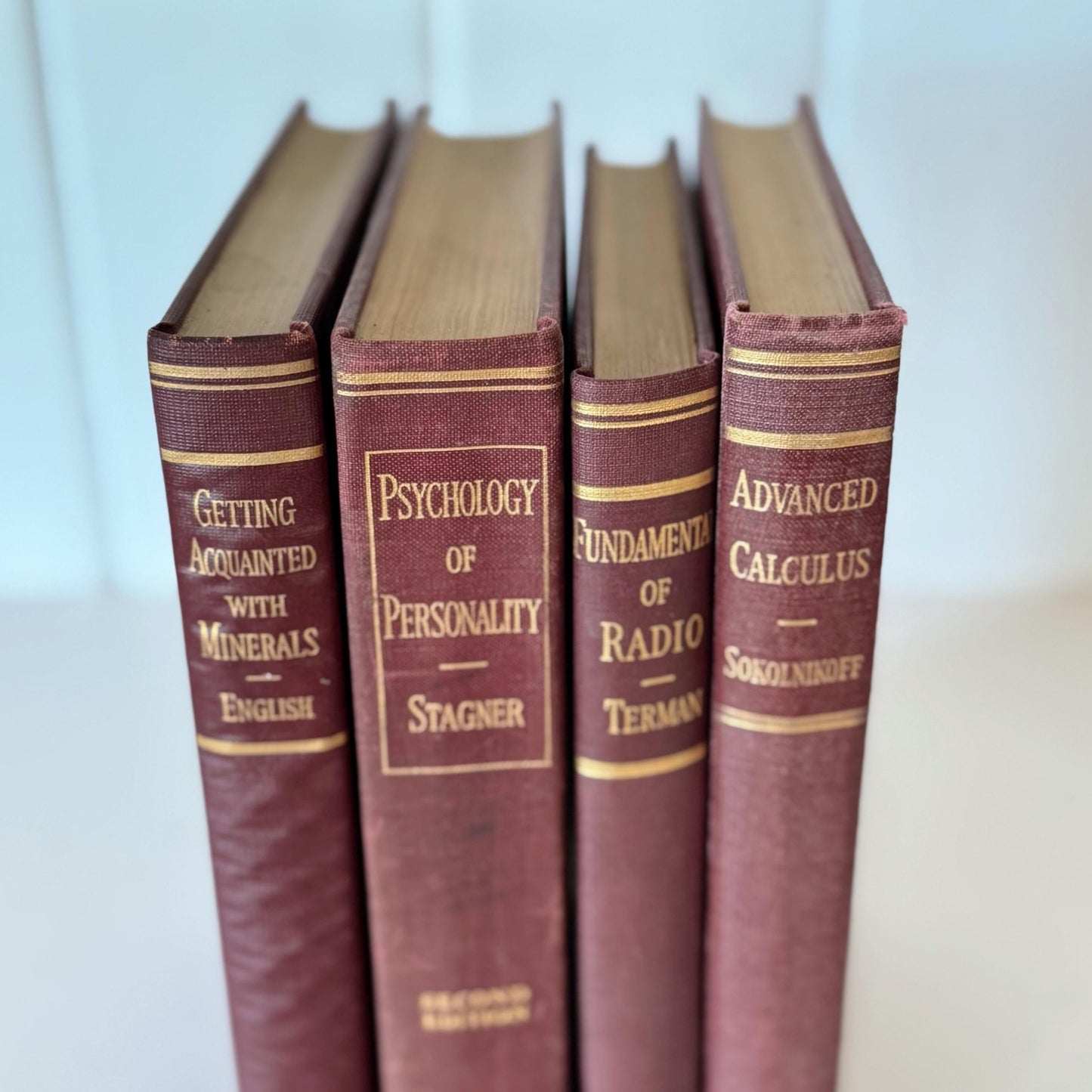 Red and Gold Vintage College Textbook Set, Classroom Decor, Mid - Century Books - Pretty Old Books