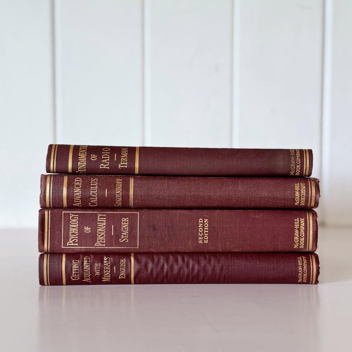Red and Gold Vintage College Textbook Set, Classroom Decor, Mid - Century Books - Pretty Old Books