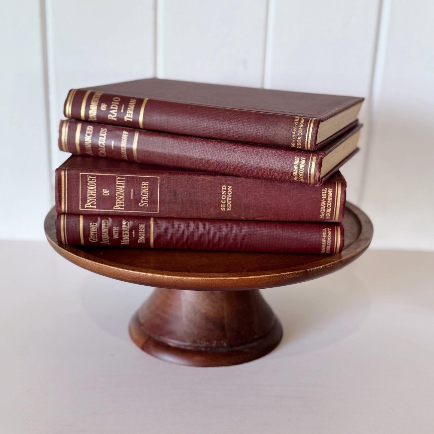 Red and Gold Vintage College Textbook Set, Classroom Decor, Mid - Century Books - Pretty Old Books