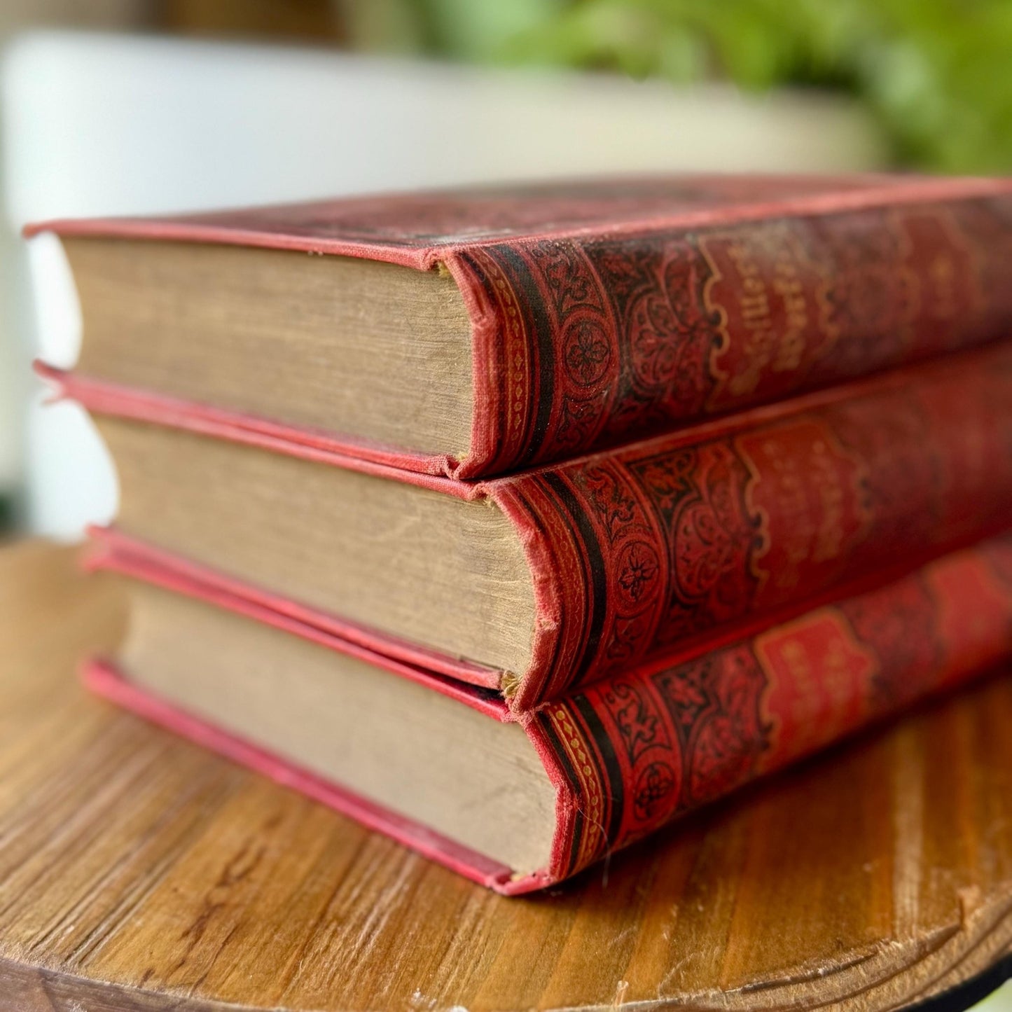 Red German Antique Books, Schiller's Works, 3 - Volume Set, Ornate Small Books - Pretty Old Books