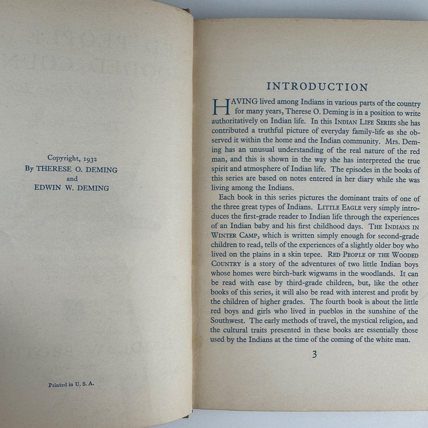 Red People of the Wooded Country, 1932, Deming, Indian Life Series - Pretty Old Books