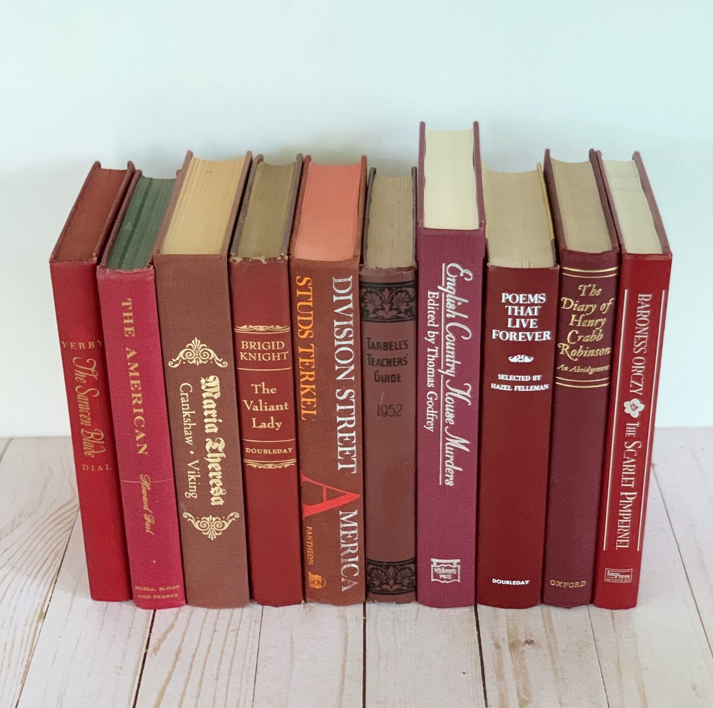 Red Vintage Books, One Foot of Books, Handmade Decor - Pretty Old Books