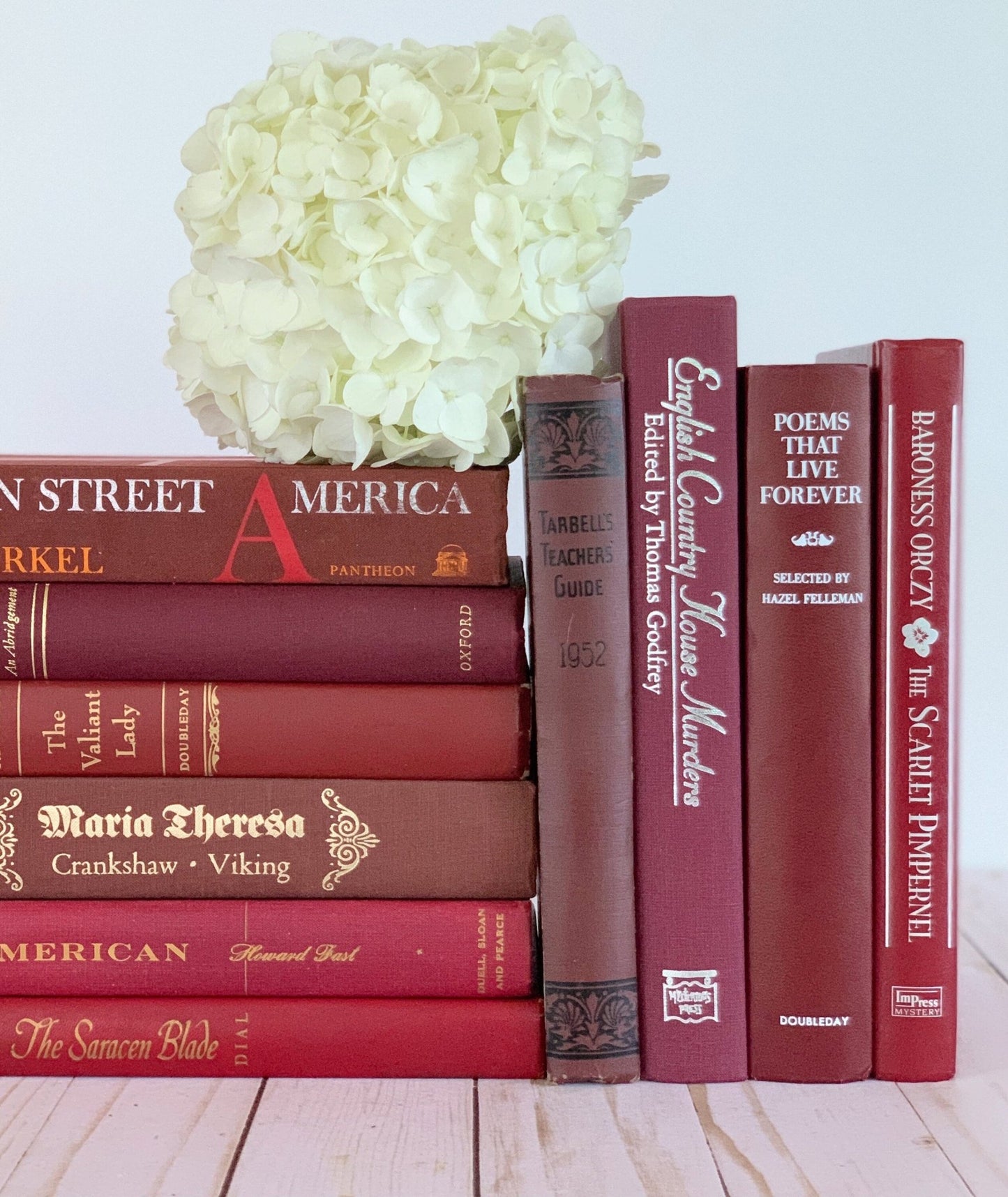 Red Vintage Books, One Foot of Books, Handmade Decor - Pretty Old Books