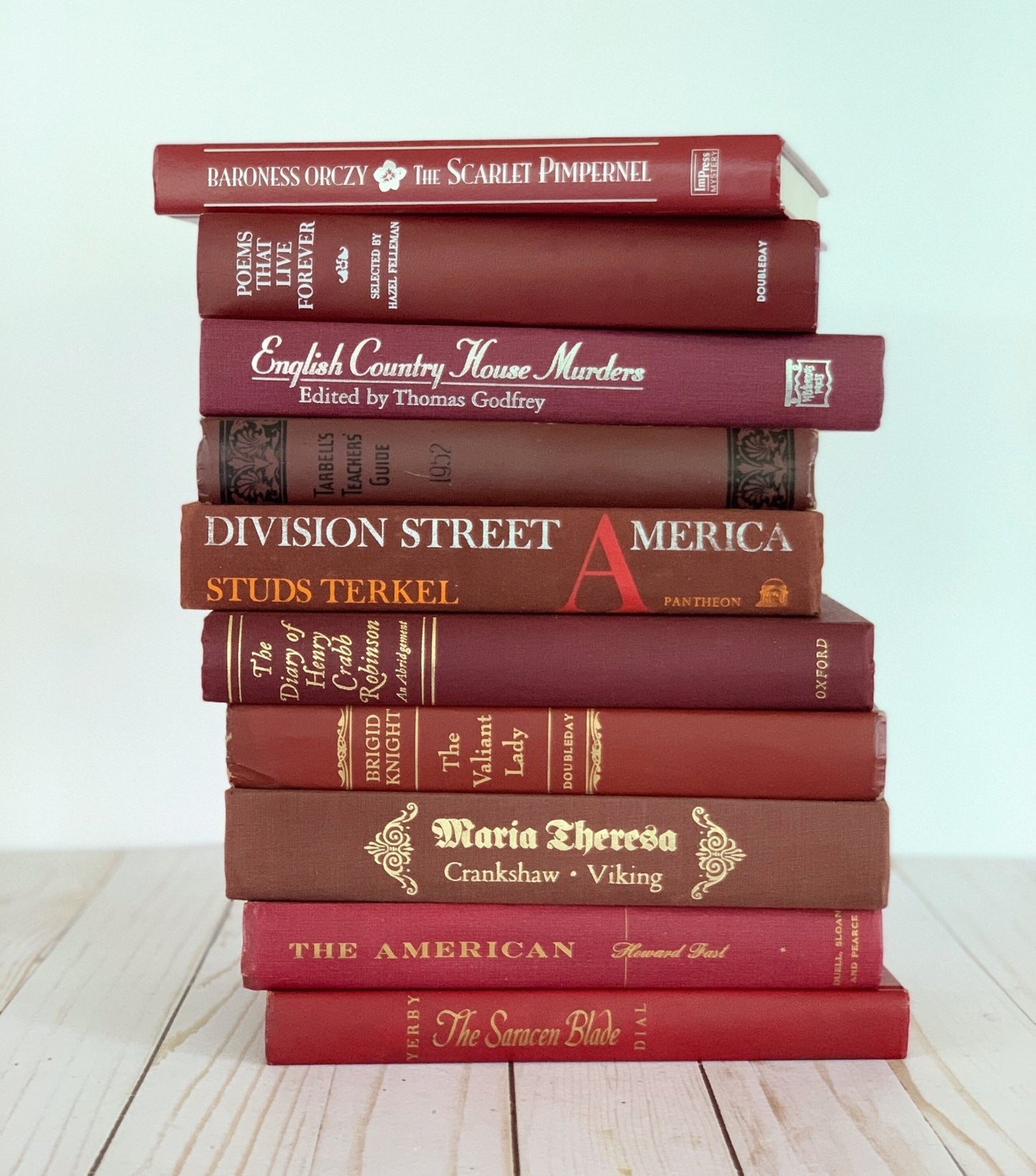 Red Vintage Books, One Foot of Books, Handmade Decor - Pretty Old Books