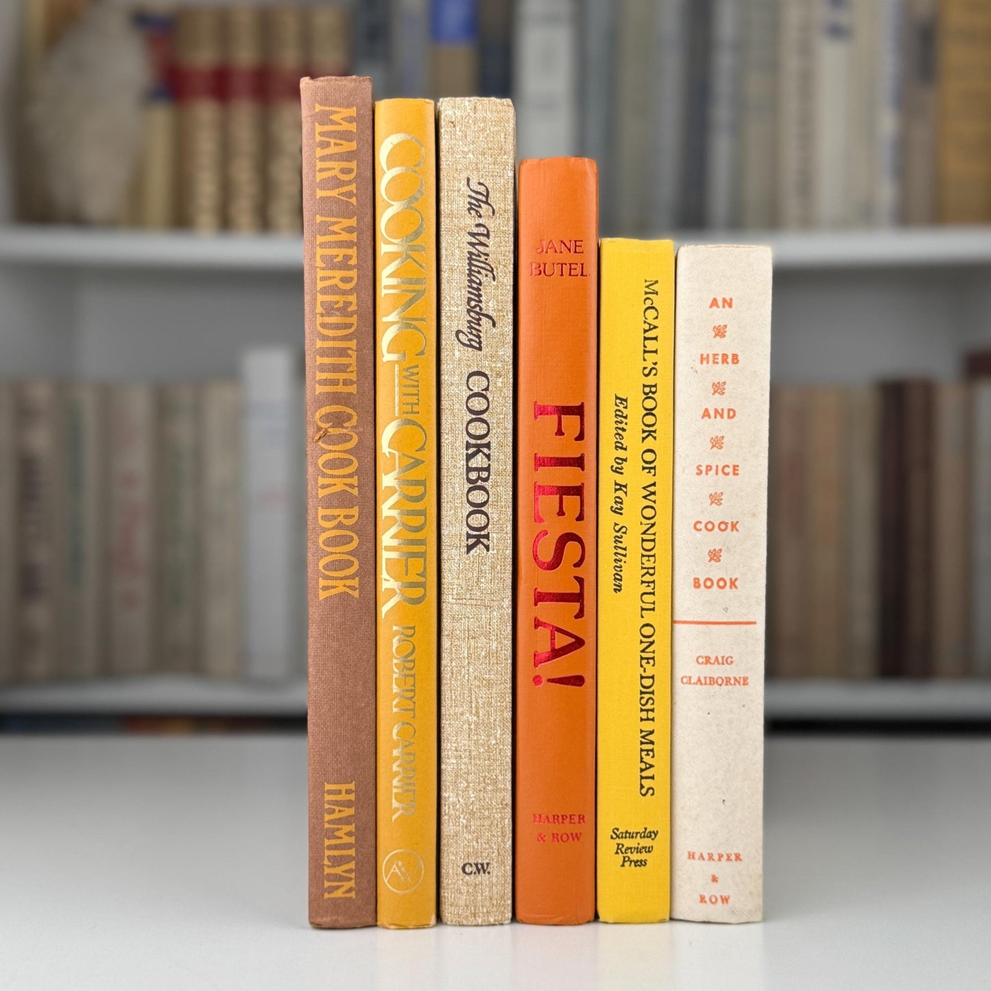 Retro 1960s Kitchen Decor, Vintage Mustard Yellow, Orange, and Marigold Vintage Cookbook Set - Pretty Old Books