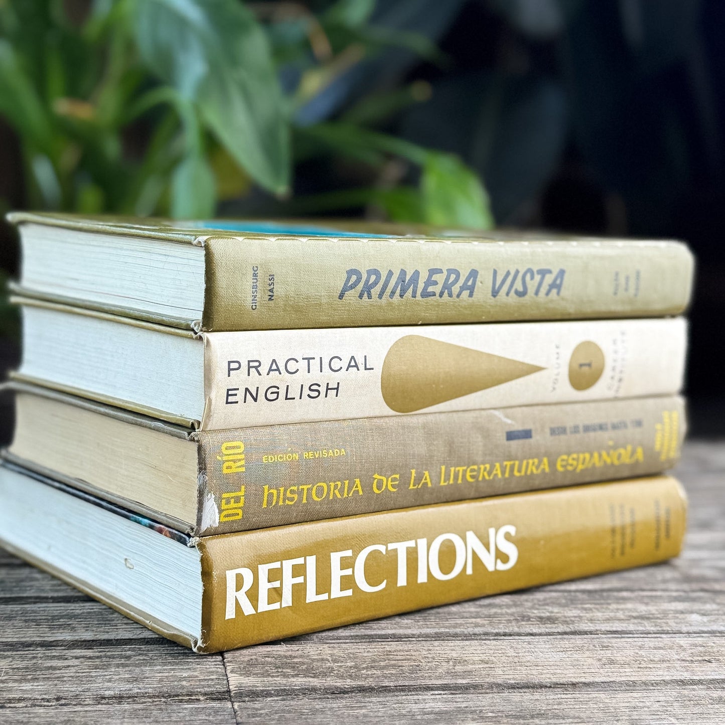 Retro School Book Set in Avocado Green, Mustard, Gold - Pretty Old Books