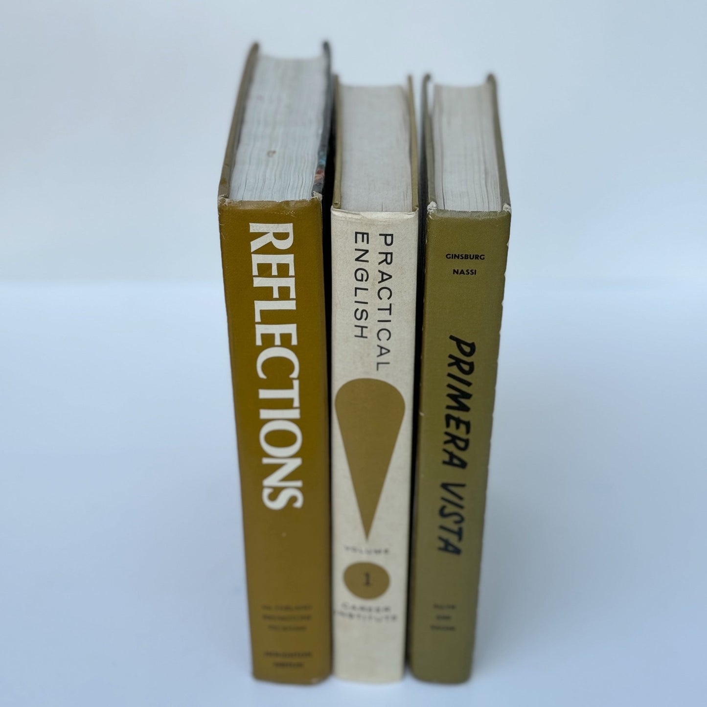 Retro School Book Set in Avocado Green, Mustard, Gold - Pretty Old Books