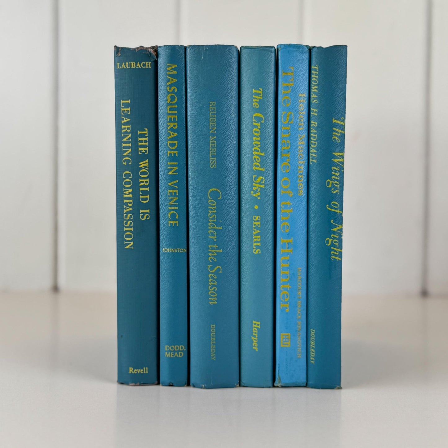 Retro Vintage Turquoise Blue and Yellow Books for Shelf Styling - Pretty Old Books