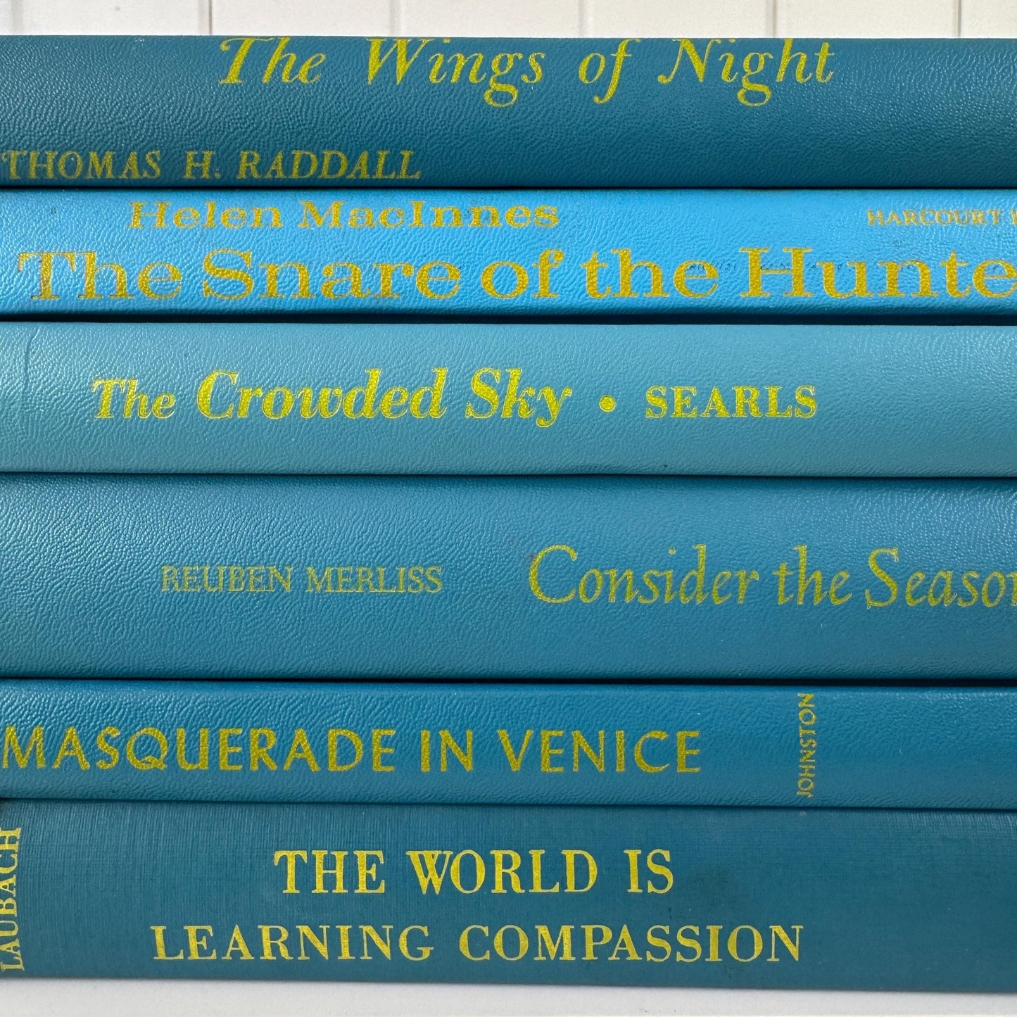 Retro Vintage Turquoise Blue and Yellow Books for Shelf Styling - Pretty Old Books
