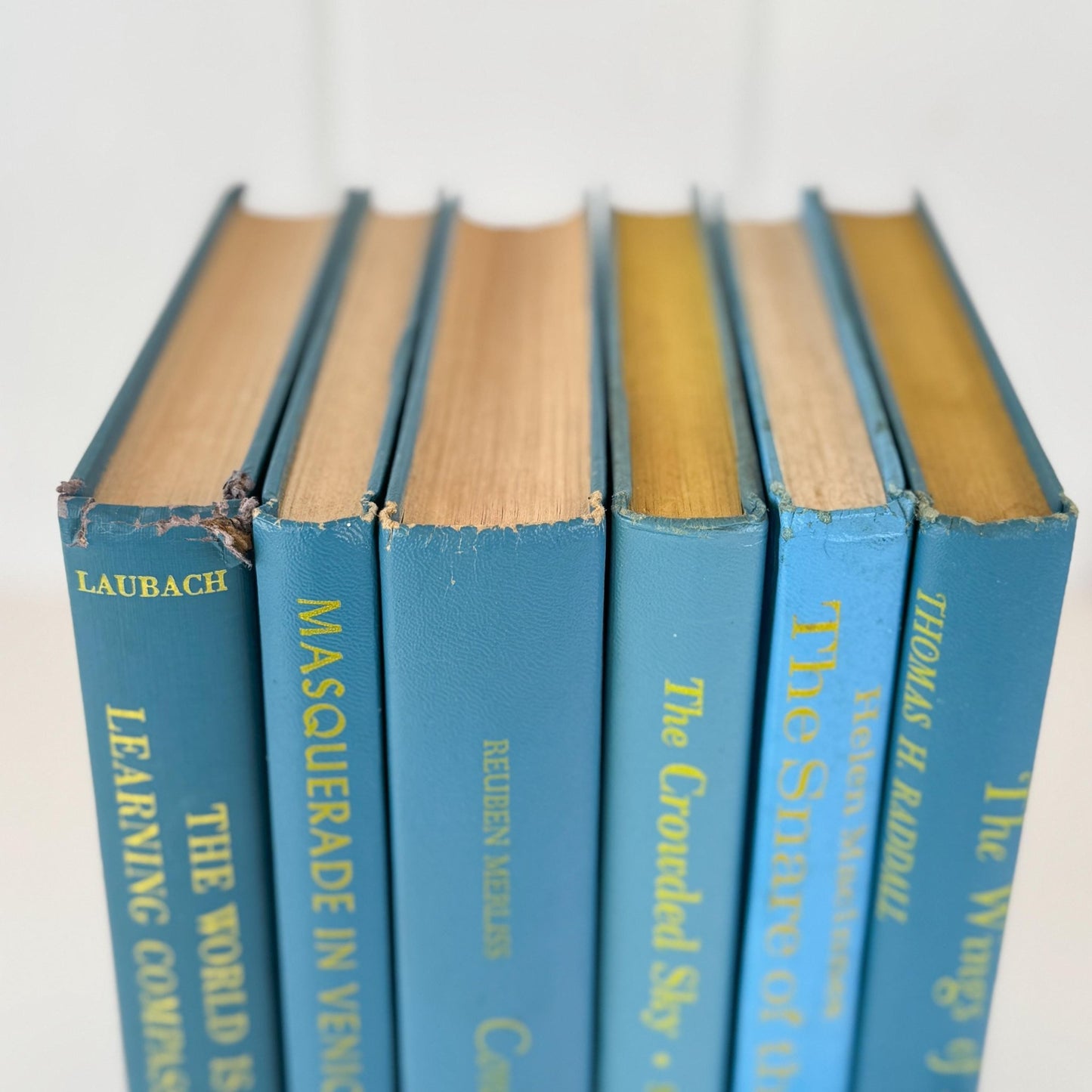 Retro Vintage Turquoise Blue and Yellow Books for Shelf Styling - Pretty Old Books